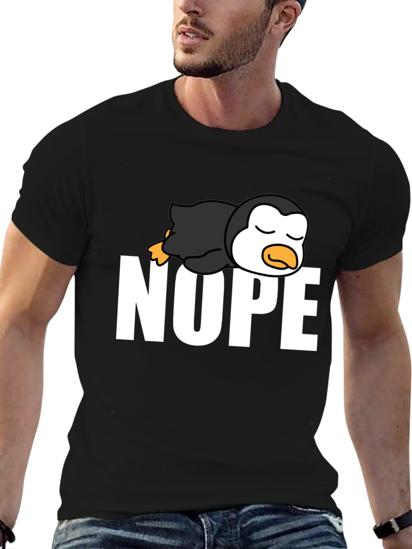 Nope Lazy Penguin Black T-Shirt