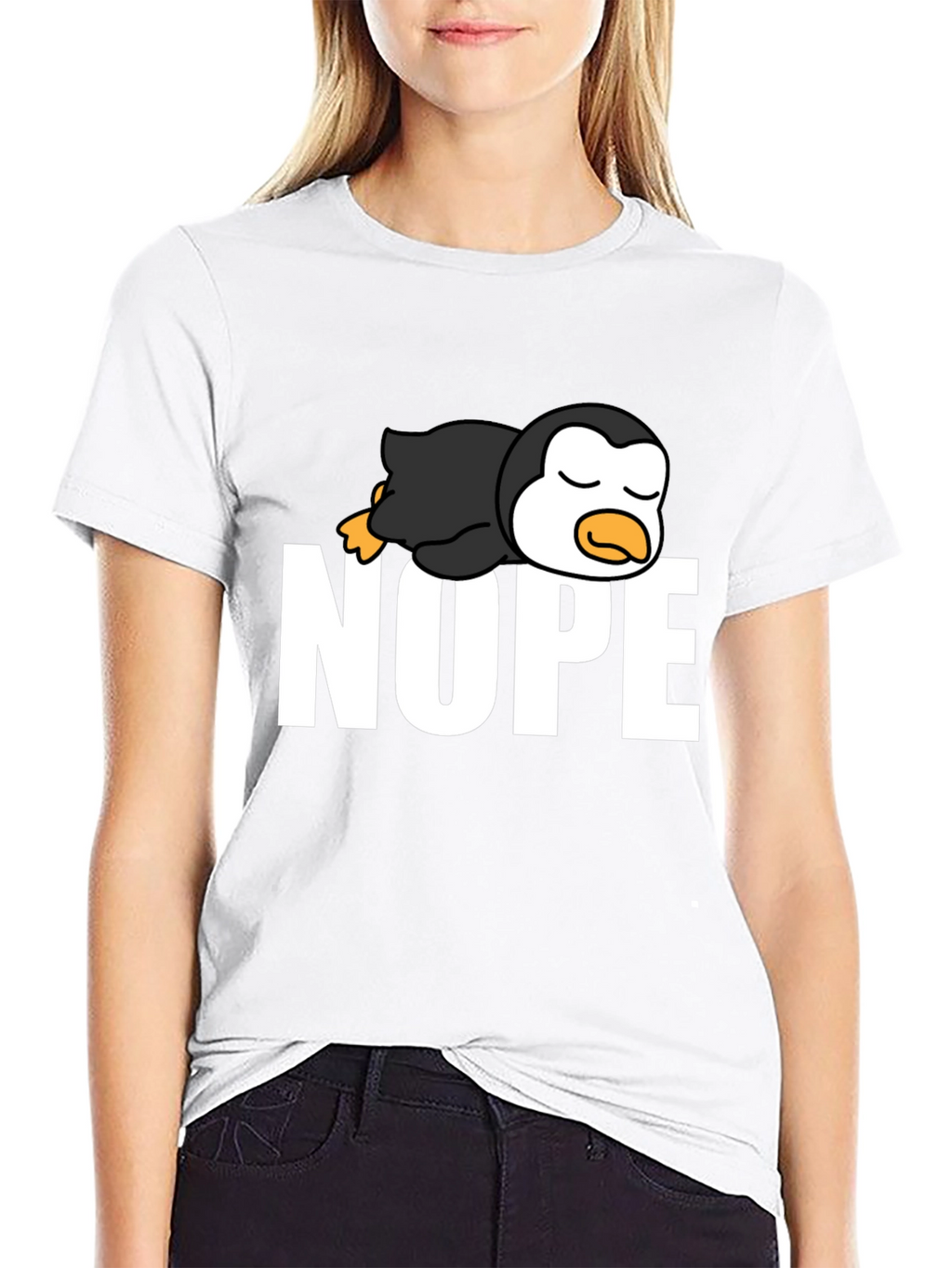 Nope Lazy Penguin Black T-Shirt