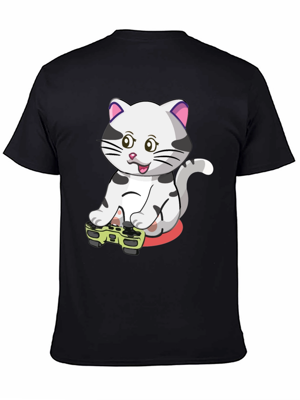 Gamer Cat Graphic Tee - Black Cotton T-Shirt