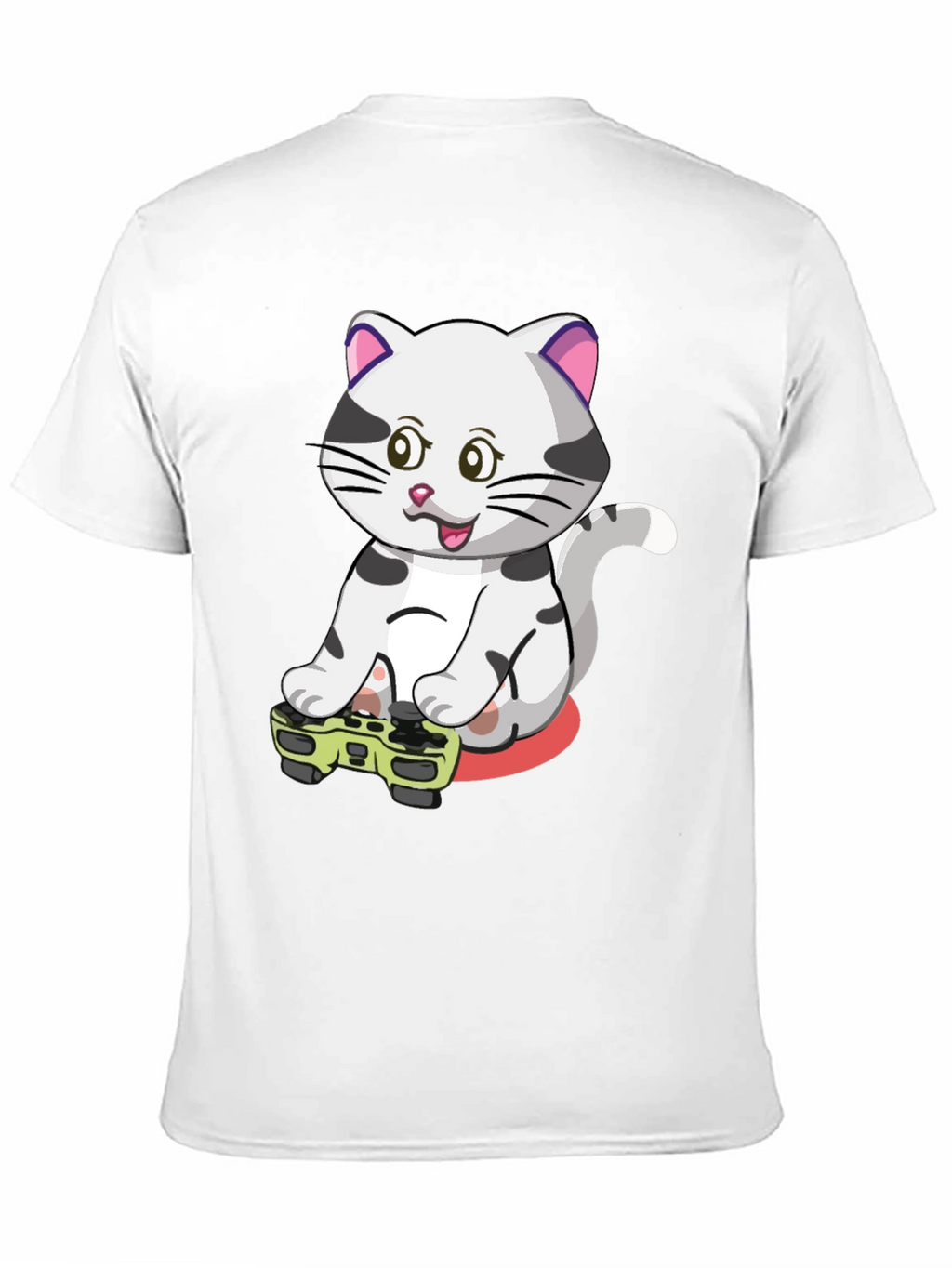 Gamer Cat Graphic Tee - Black Cotton T-Shirt
