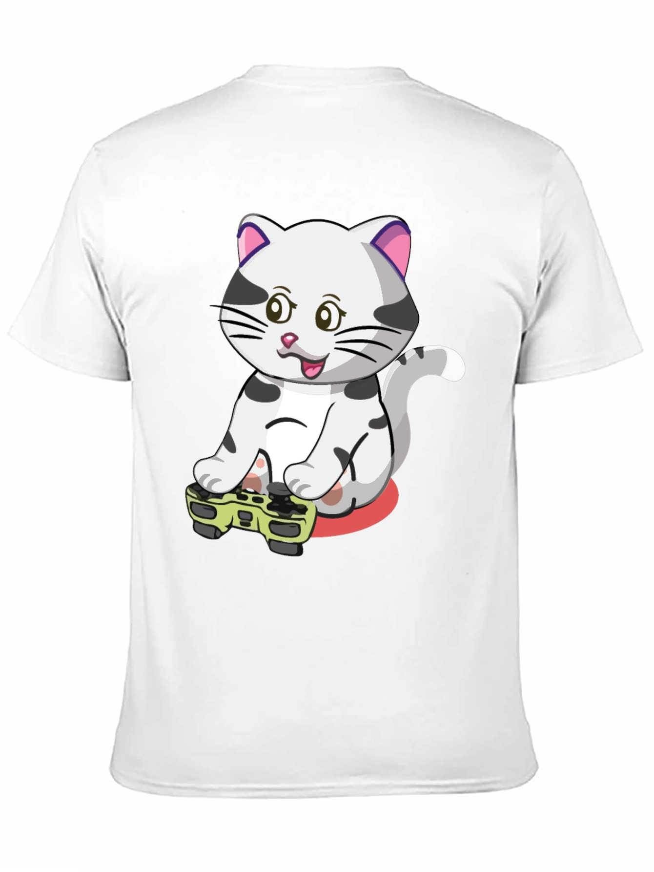 Gamer Cat Graphic Tee - Black Cotton T-Shirt