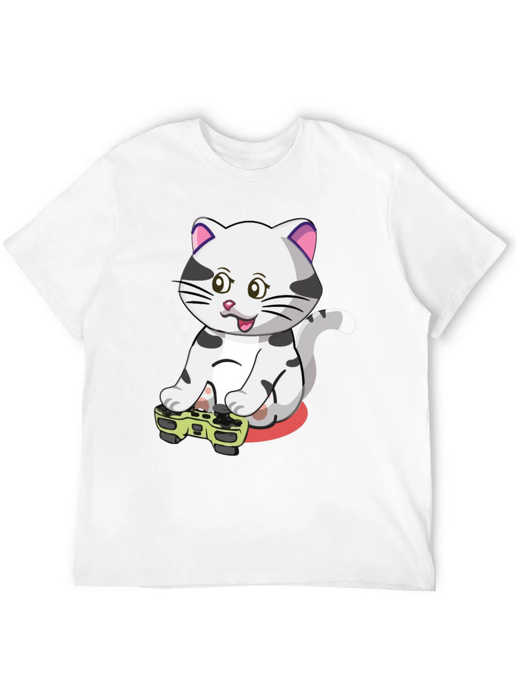 Gamer Cat Graphic Tee - Black Cotton T-Shirt