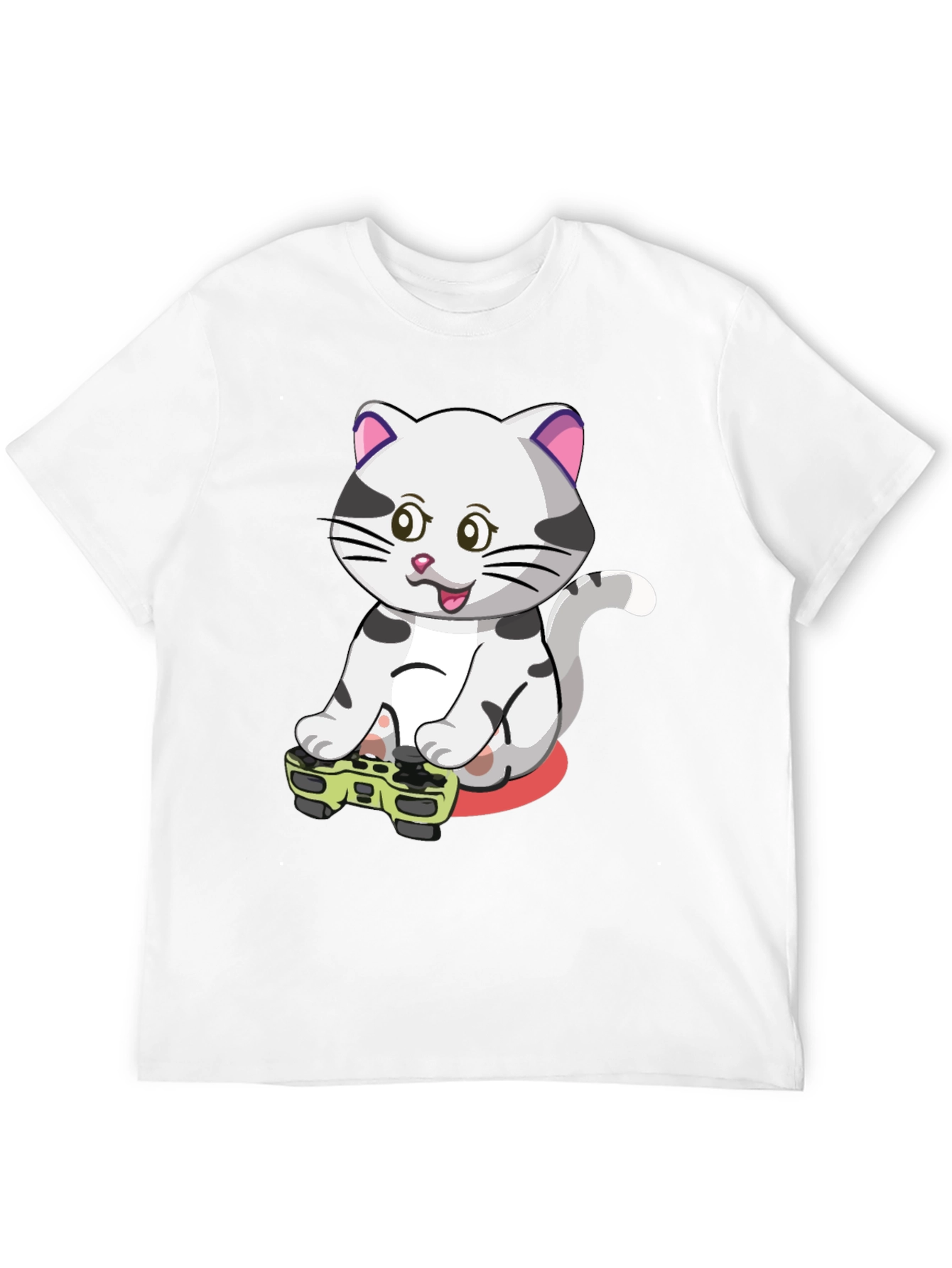 Gamer Cat Graphic Tee - Black Cotton T-Shirt