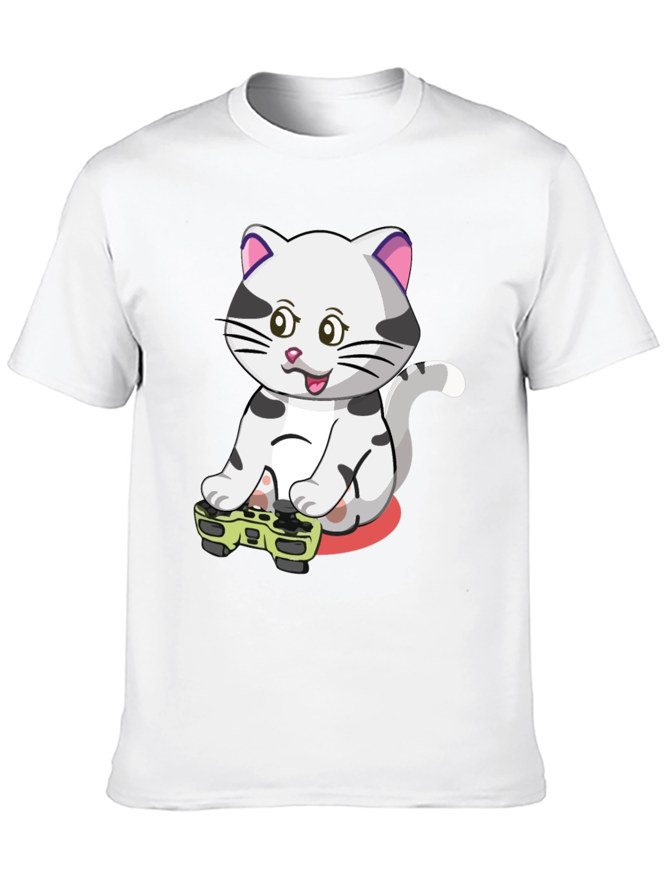 Gamer Cat Graphic Tee - Black Cotton T-Shirt