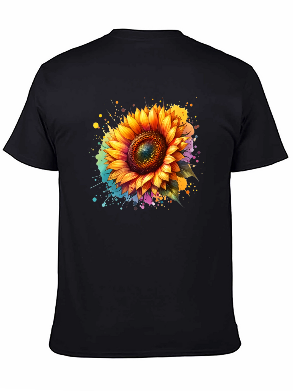 Sunflower Splash Black T-Shirt - Vibrant Floral Design