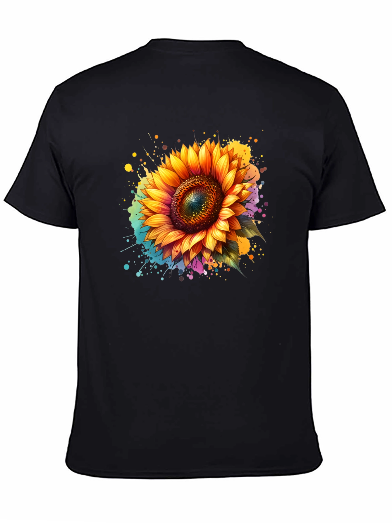 Sunflower Splash Black T-Shirt - Vibrant Floral Design