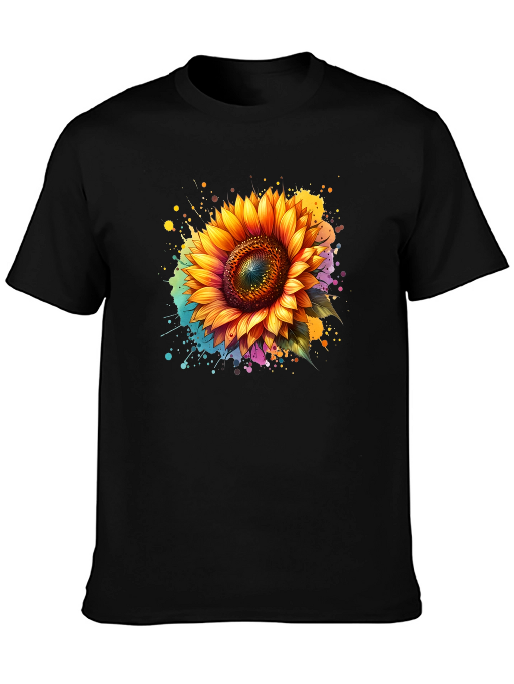Sunflower Splash Black T-Shirt - Vibrant Floral Design