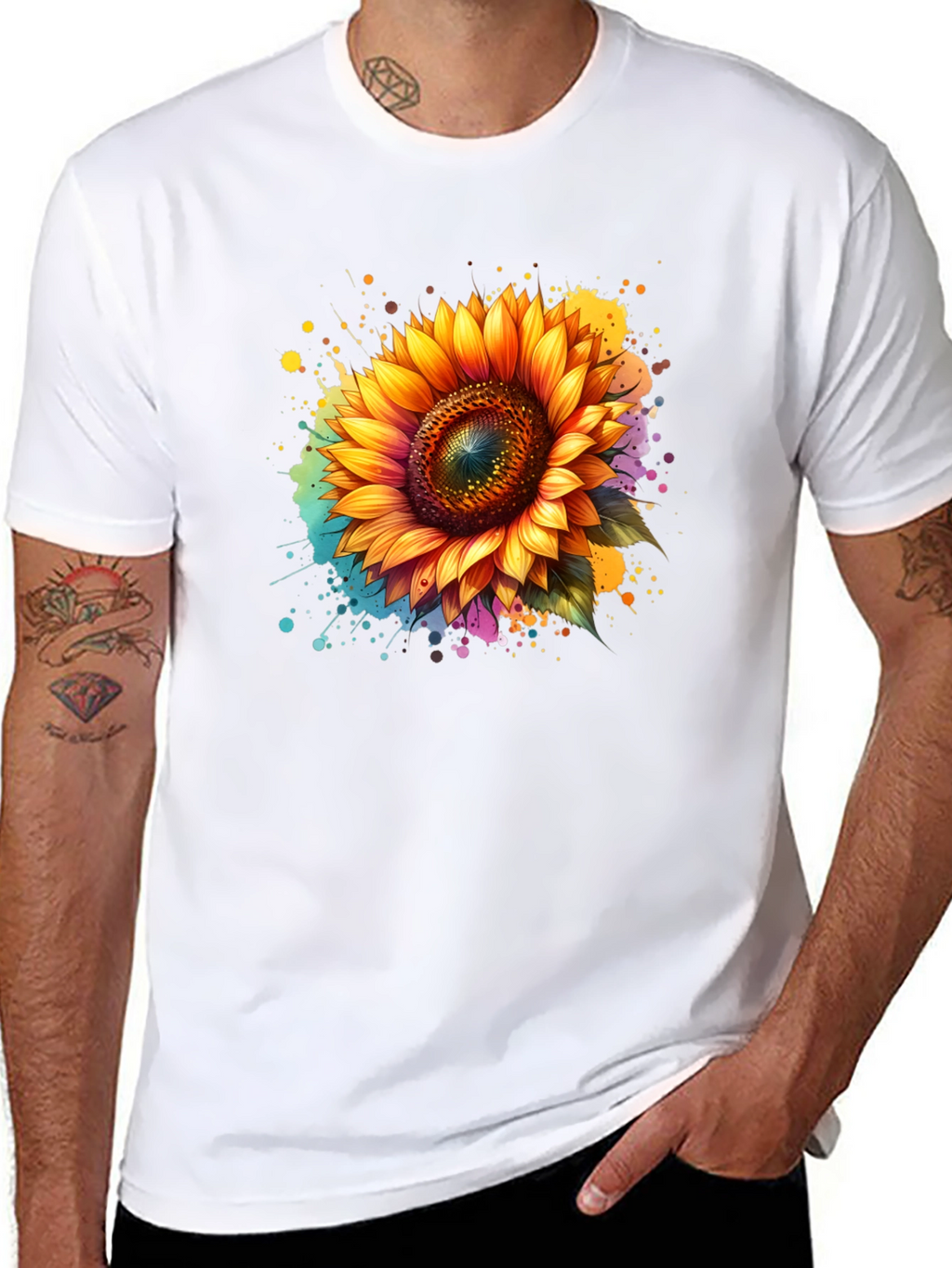 Sunflower Splash Black T-Shirt - Vibrant Floral Design