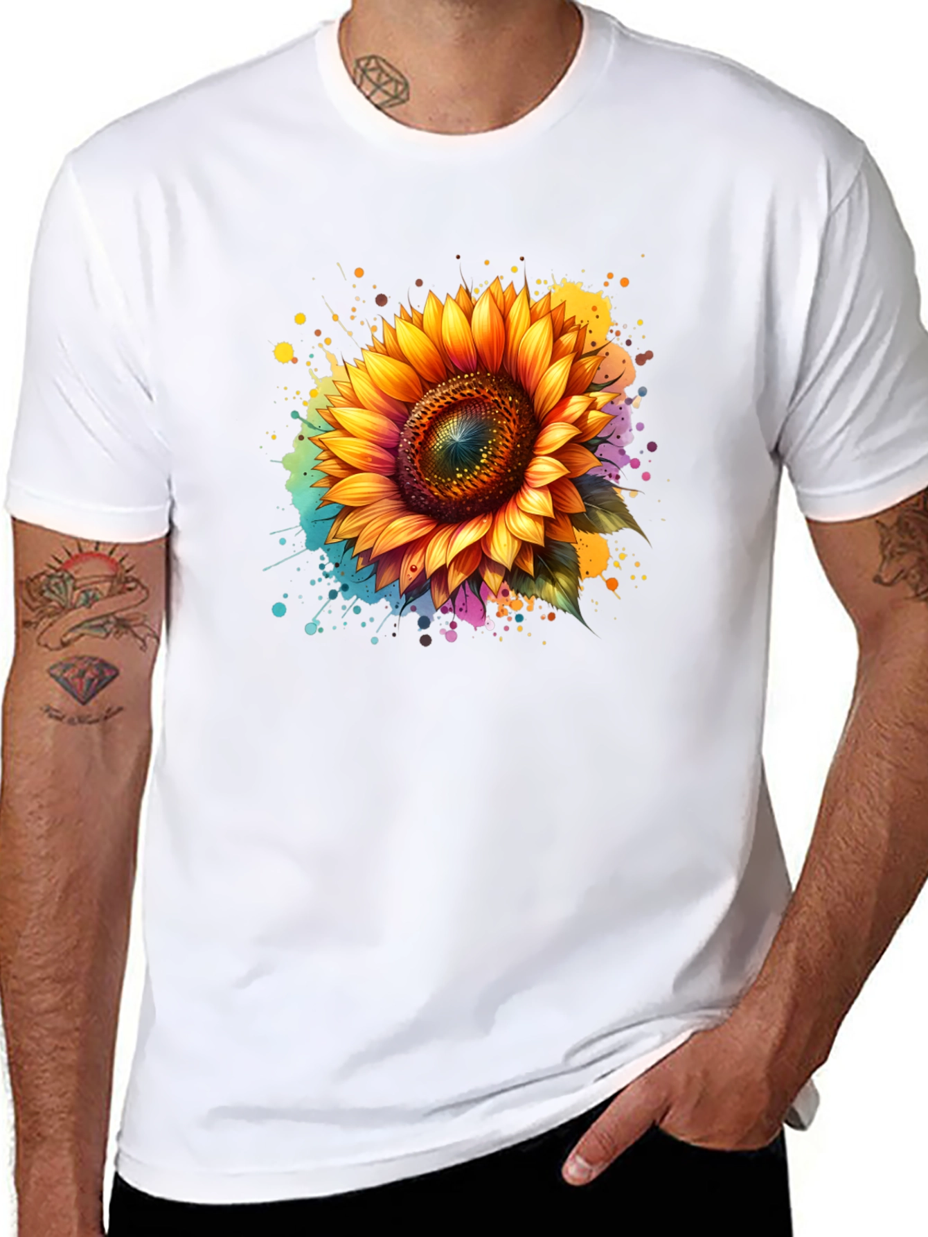 Sunflower Splash Black T-Shirt - Vibrant Floral Design