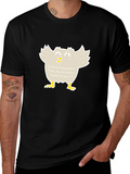 Cartoon Bird Graphic Tee - Black Cotton T-Shirt