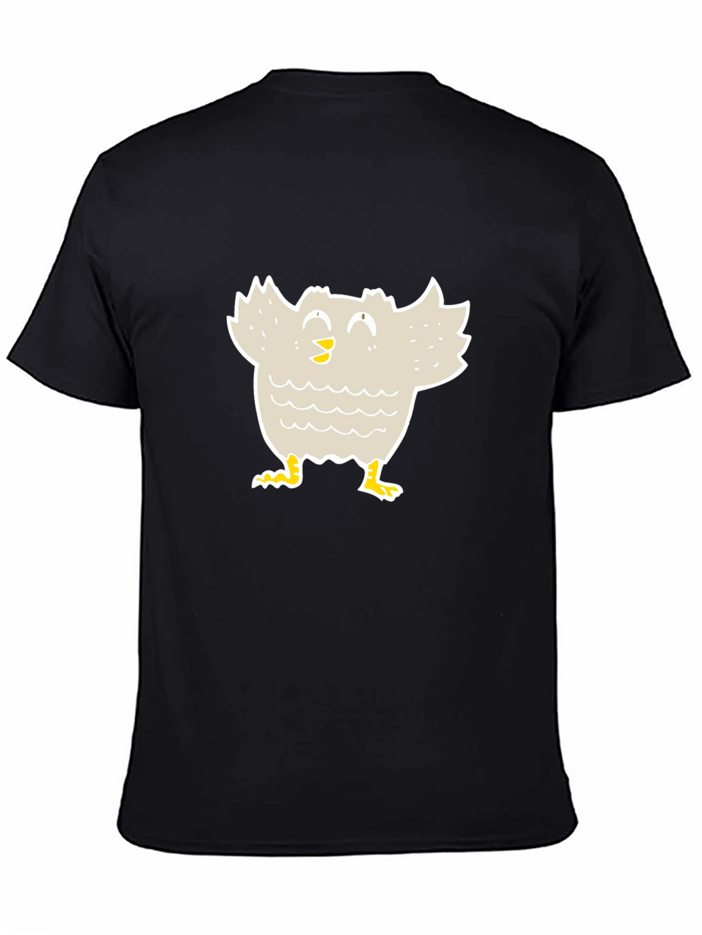 Cartoon Bird Graphic Tee - Black Cotton T-Shirt