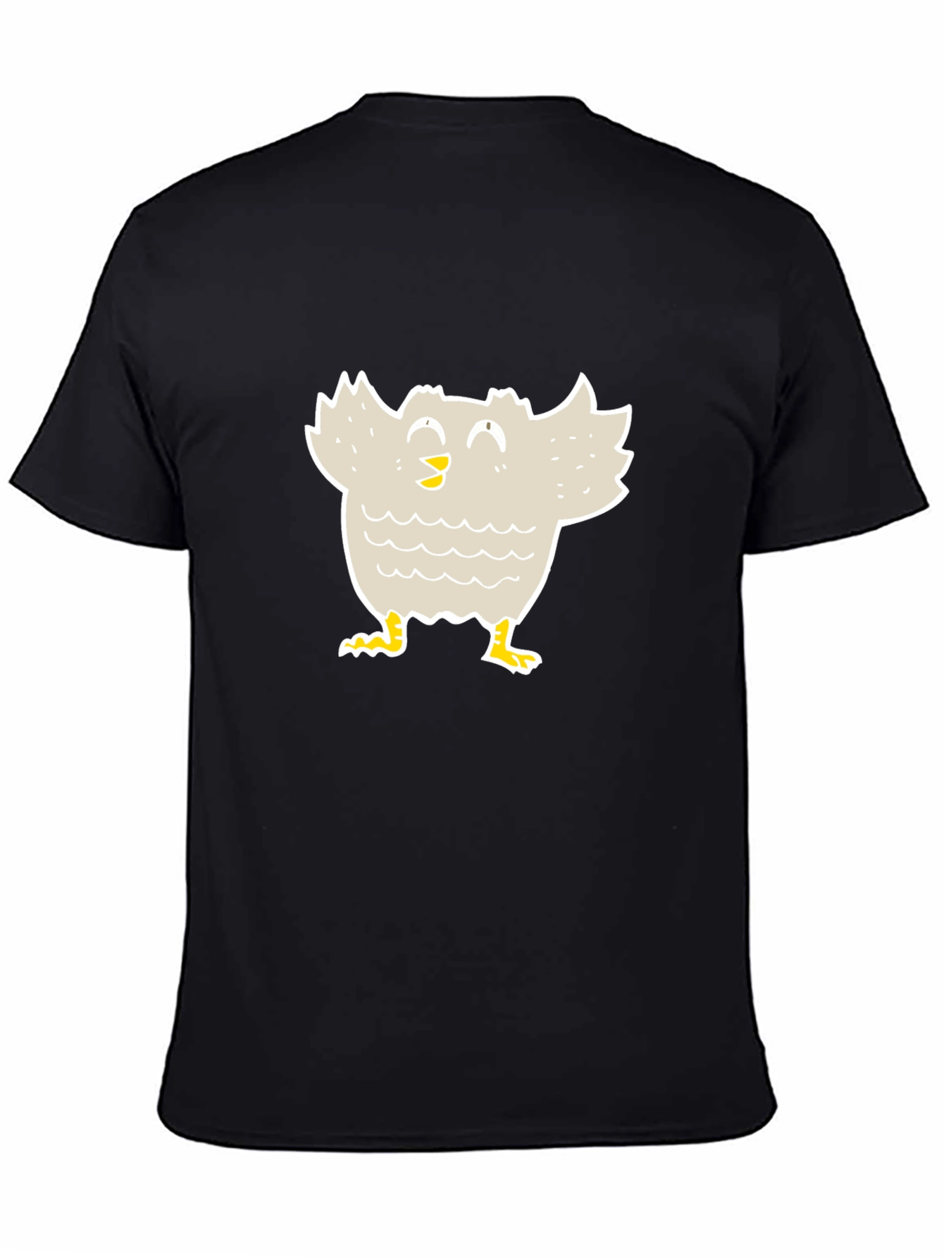 Cartoon Bird Graphic Tee - Black Cotton T-Shirt