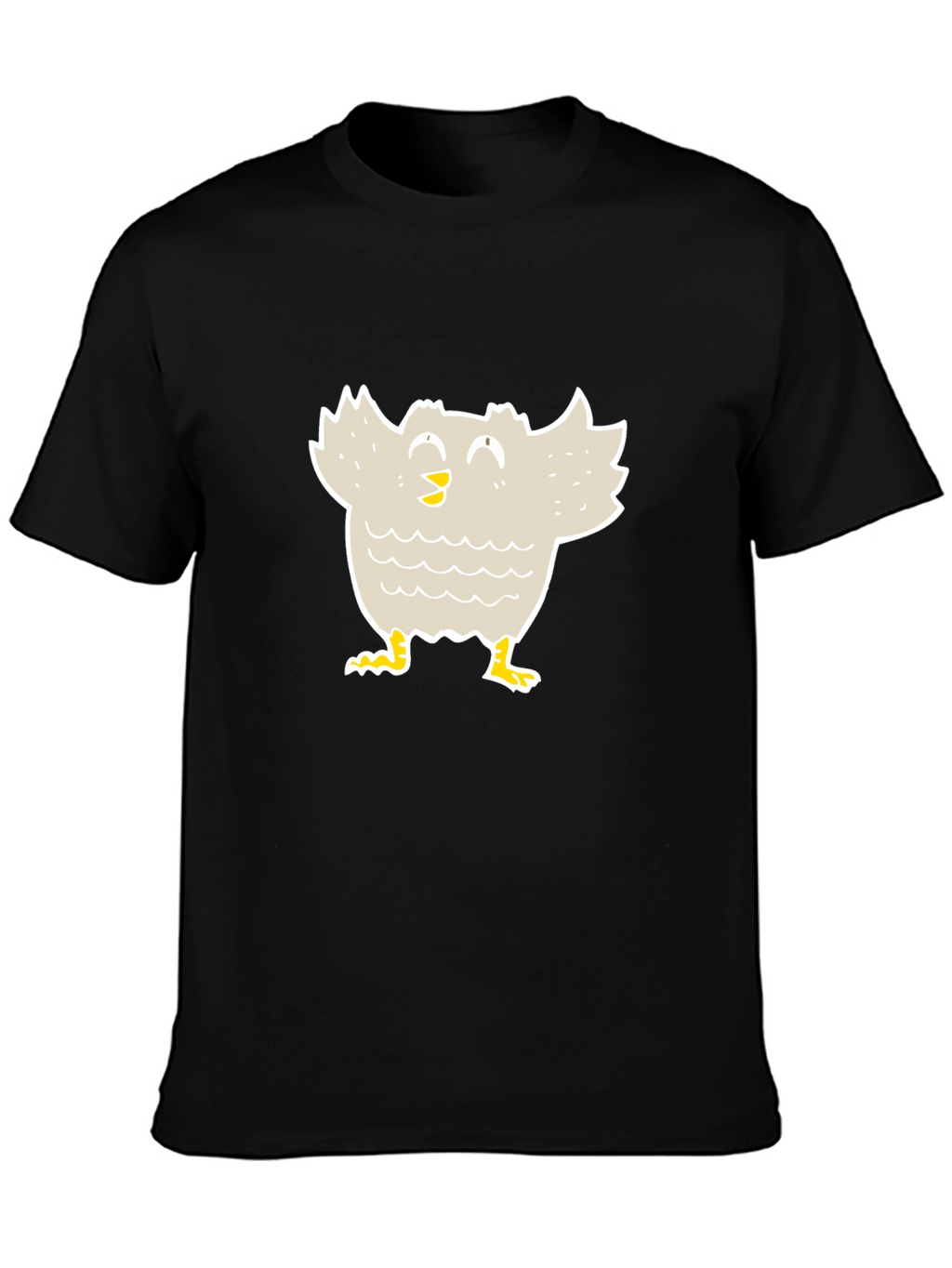 Cartoon Bird Graphic Tee - Black Cotton T-Shirt