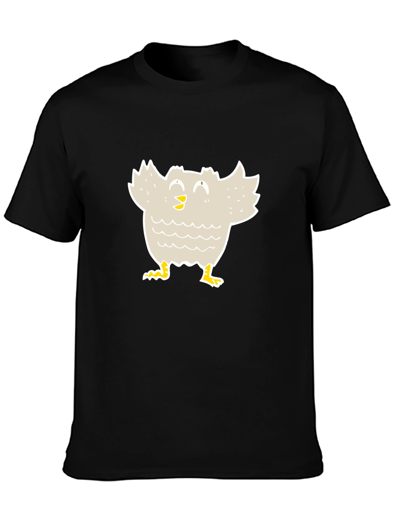 Cartoon Bird Graphic Tee - Black Cotton T-Shirt