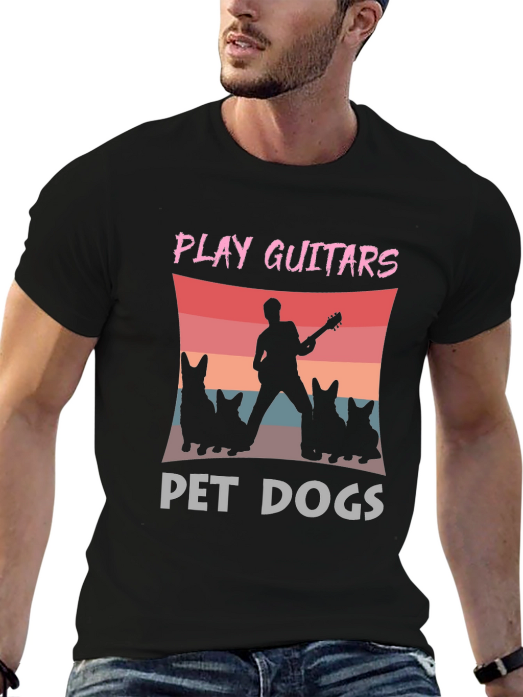 Play Guitars Pet Dogs Graphic T-Shirt
