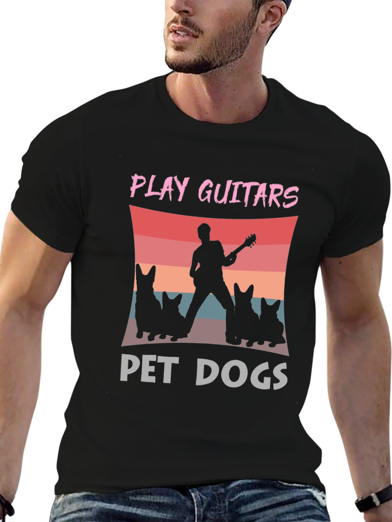 Play Guitars Pet Dogs Graphic T-Shirt