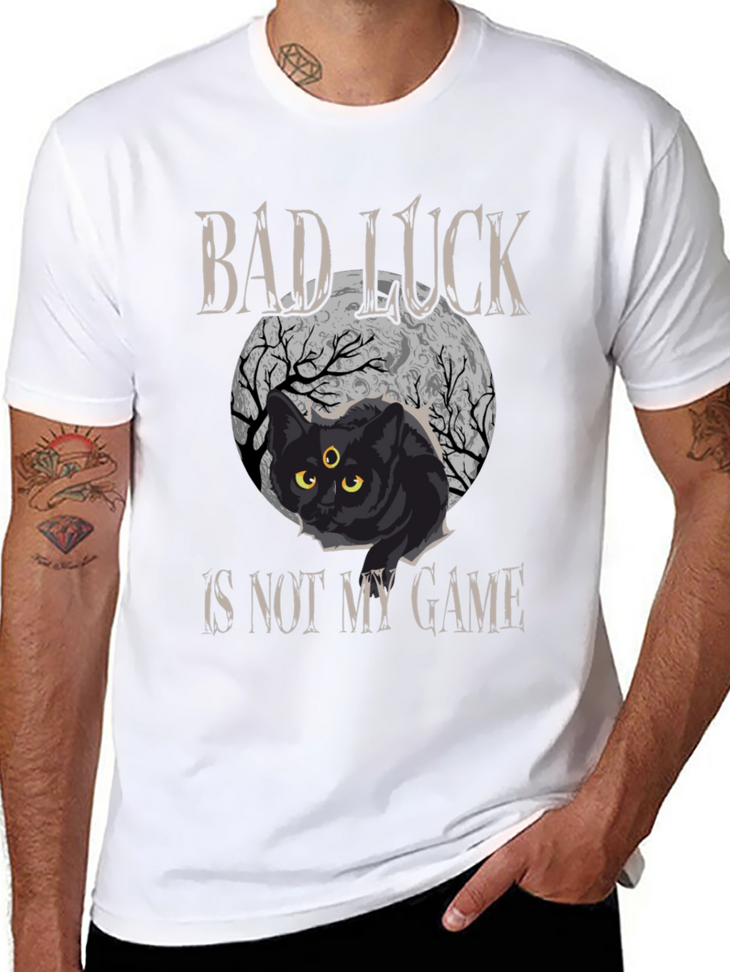 Bad Luck Cat Graphic Tee - Spooky Style