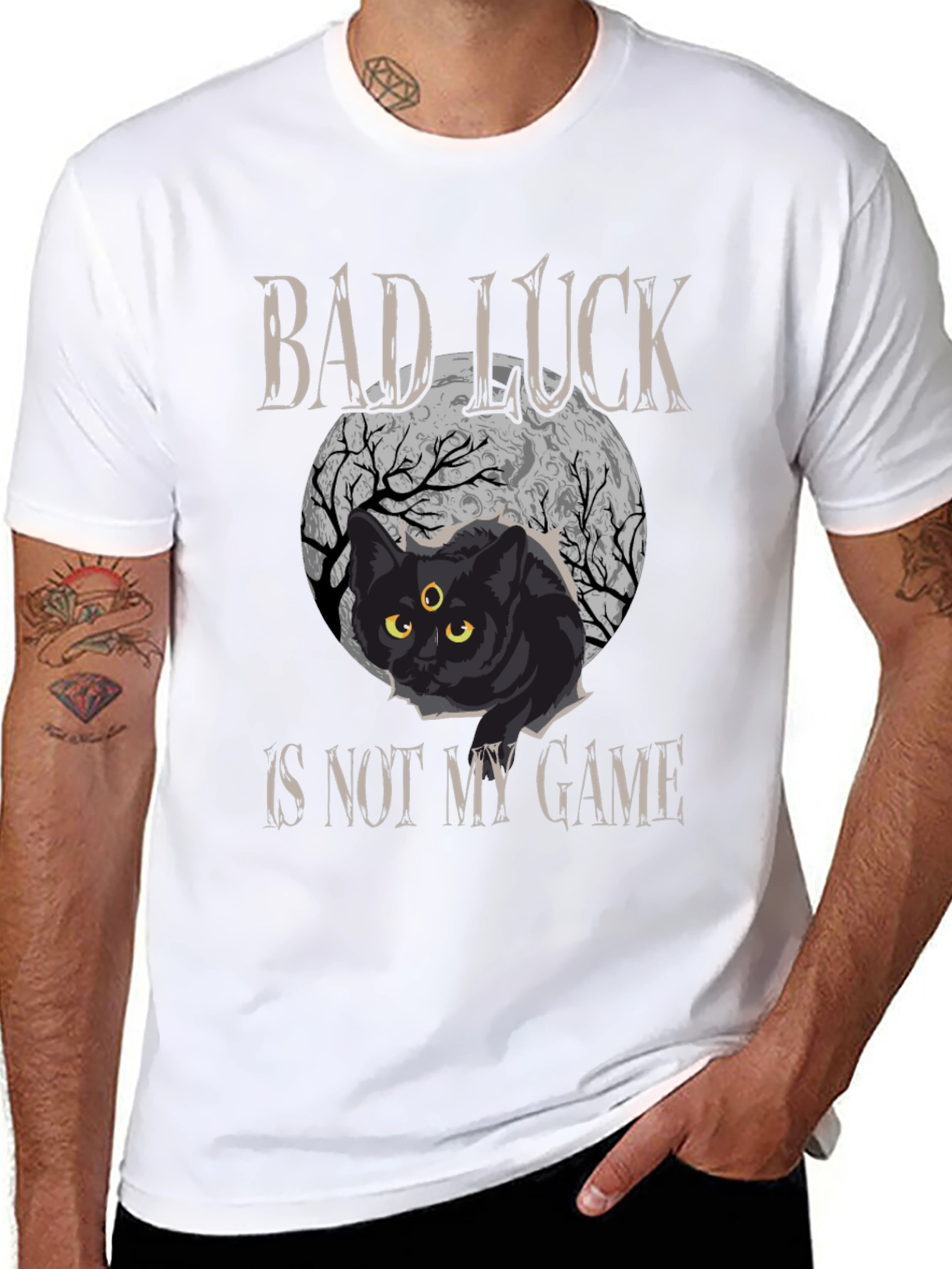 Bad Luck Cat Graphic Tee - Spooky Style