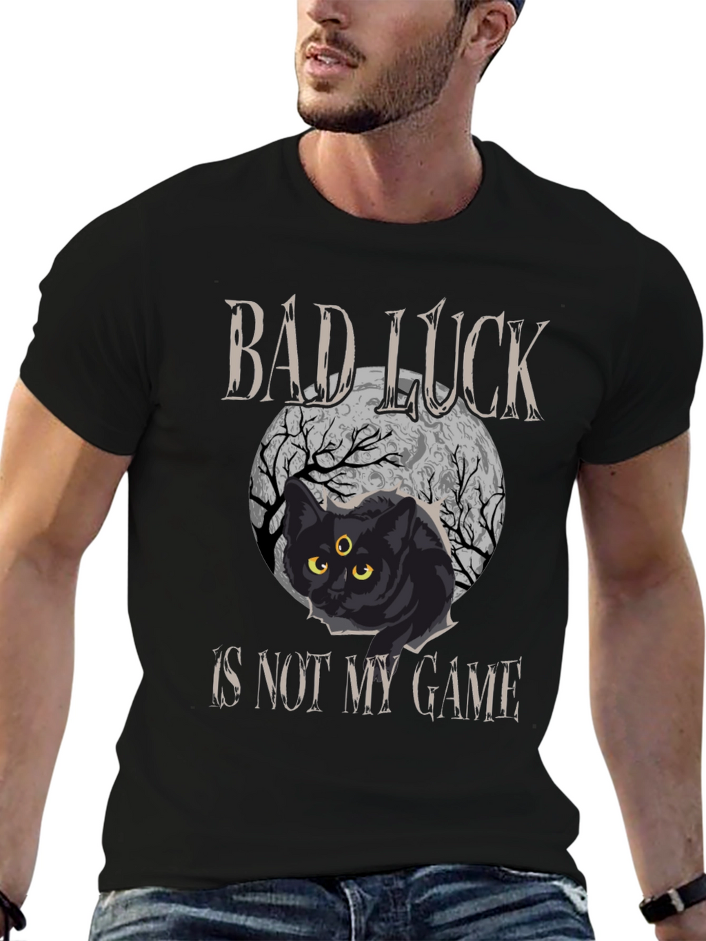 Bad Luck Cat Graphic Tee - Spooky Style