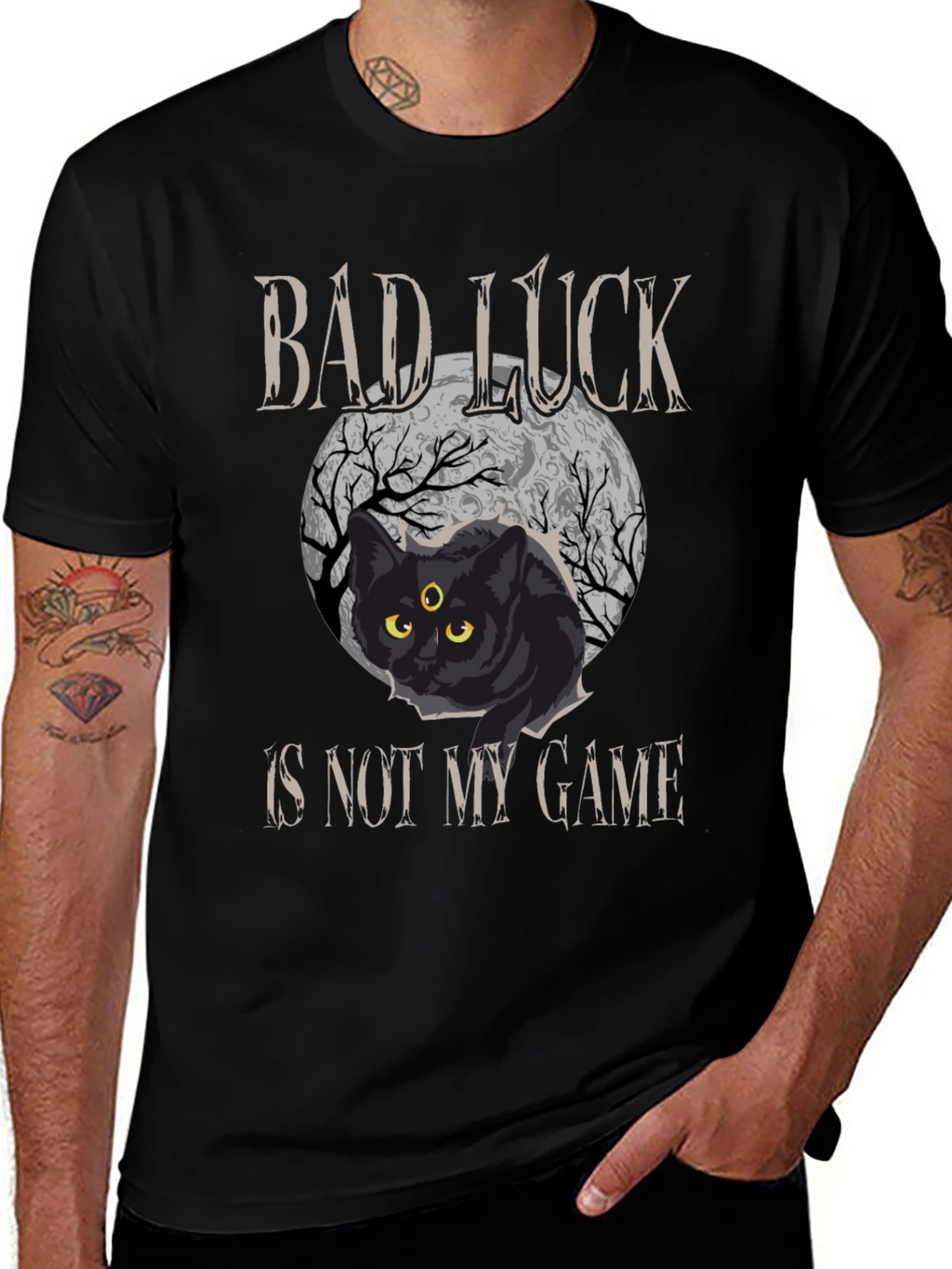 Bad Luck Cat Graphic Tee - Spooky Style
