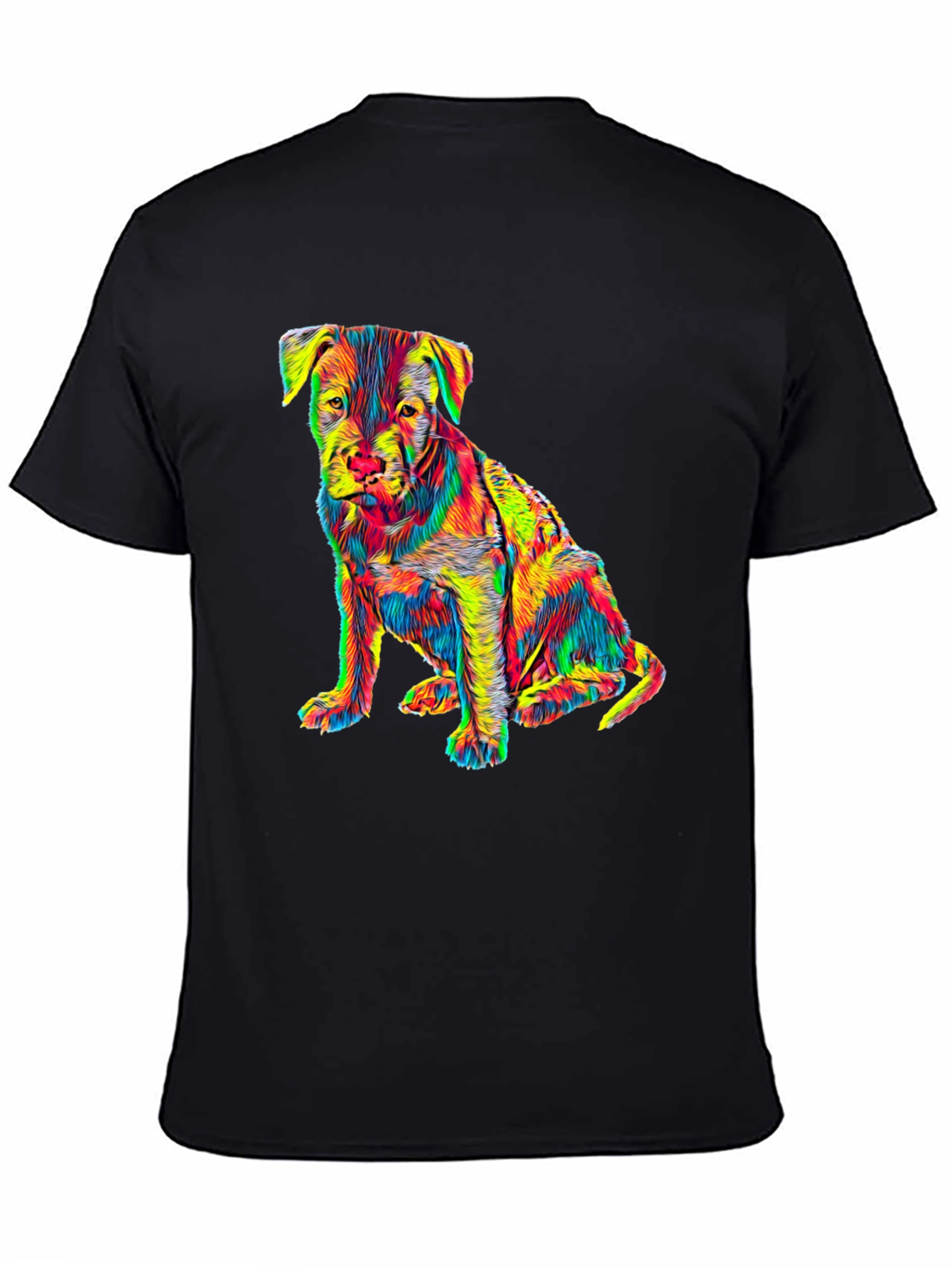 Colorful Puppy Dog Graphic Print Black T-Shirt