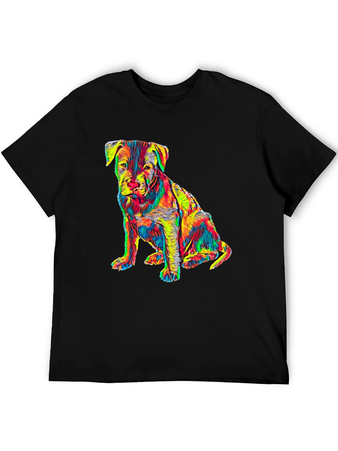 Colorful Puppy Dog Graphic Print Black T-Shirt