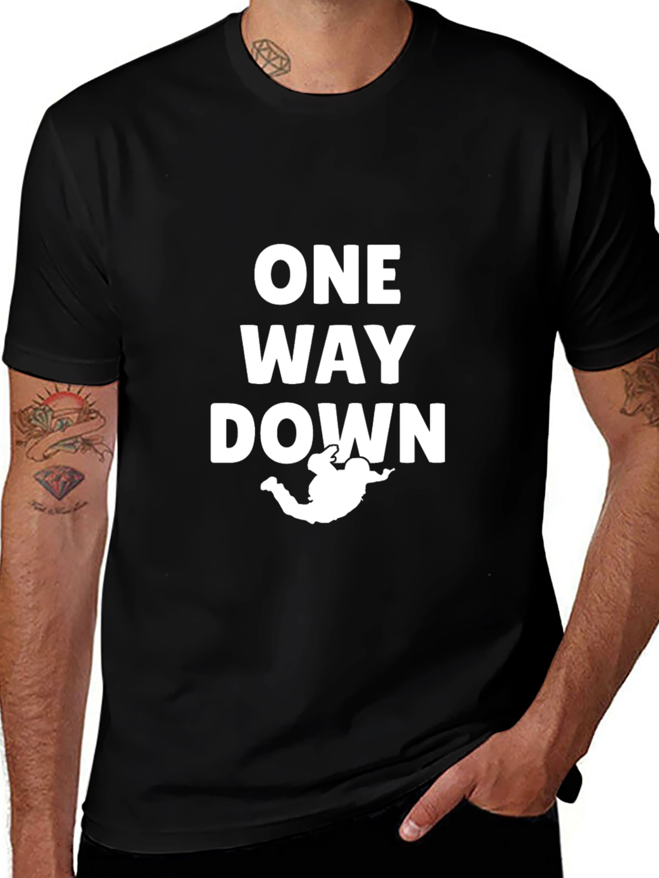 One Way Down Skydiver Graphic T-Shirt