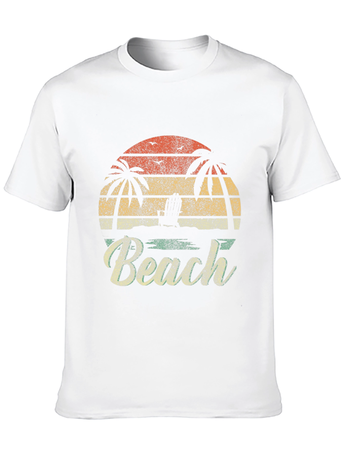 Retro Beach T-Shirt - Palm Tree Sunset Design