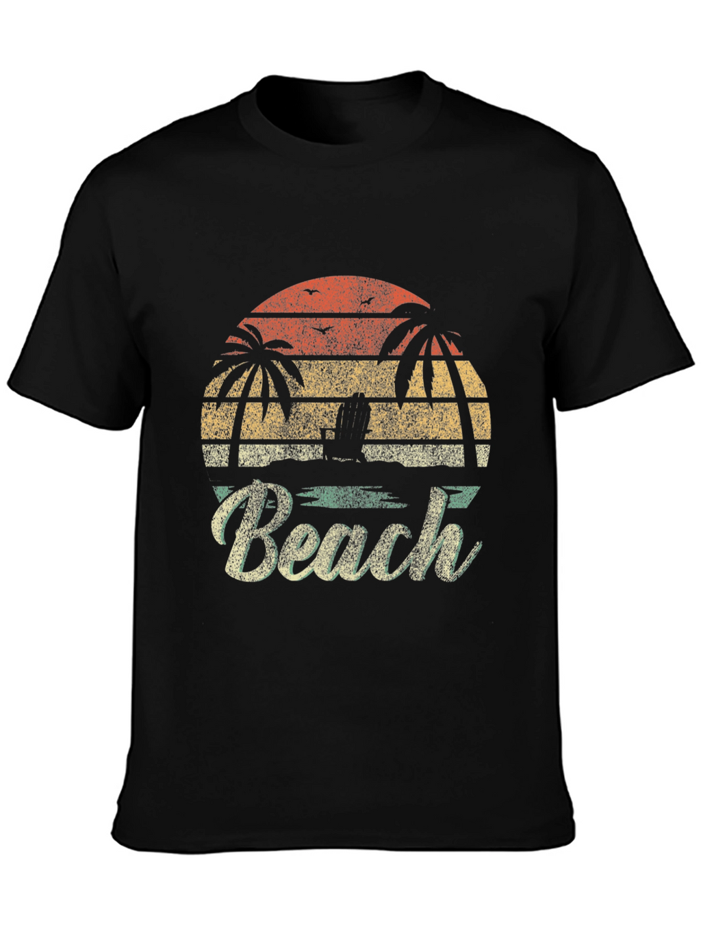 Retro Beach T-Shirt - Palm Tree Sunset Design