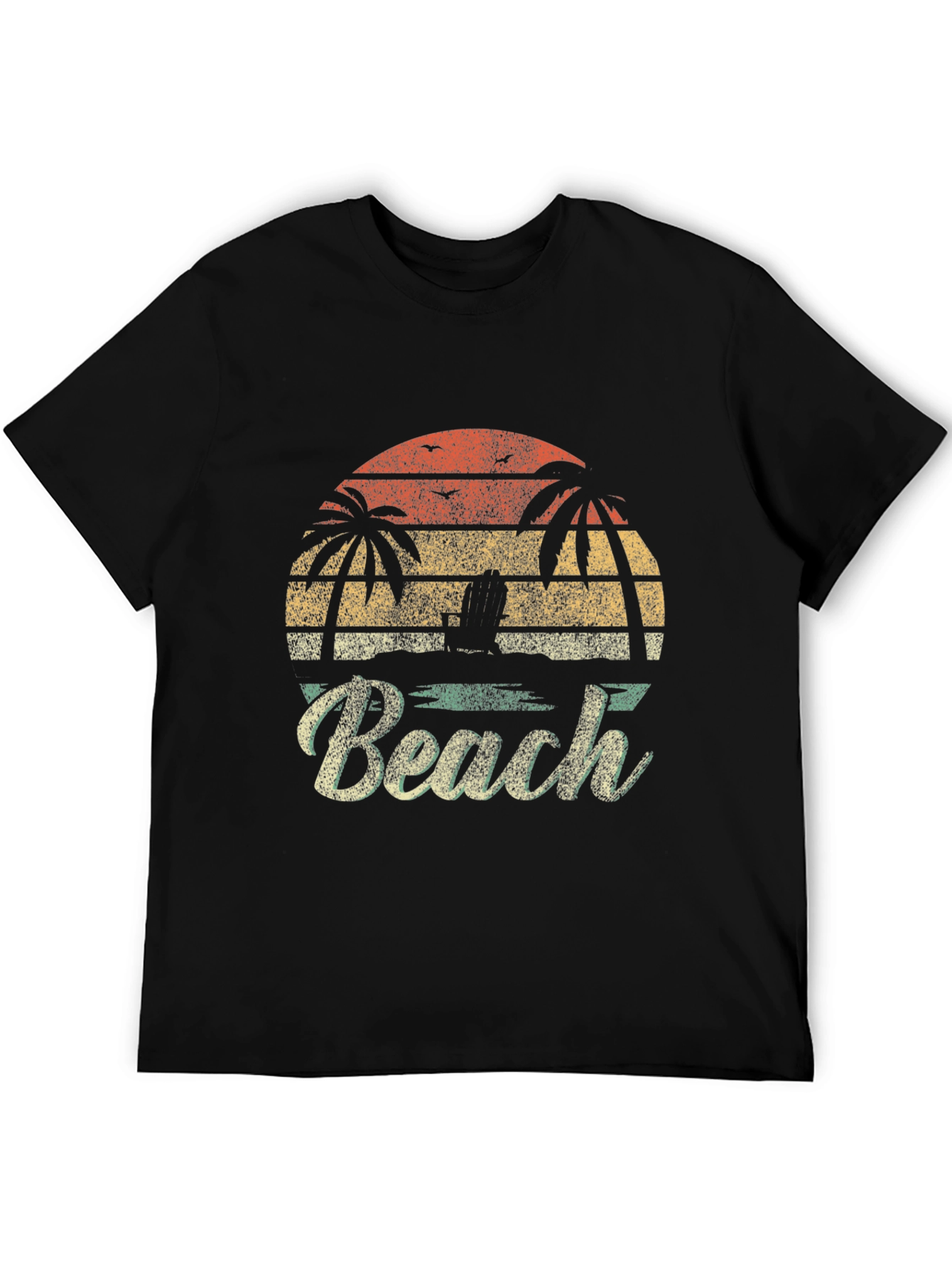 Retro Beach T-Shirt - Palm Tree Sunset Design