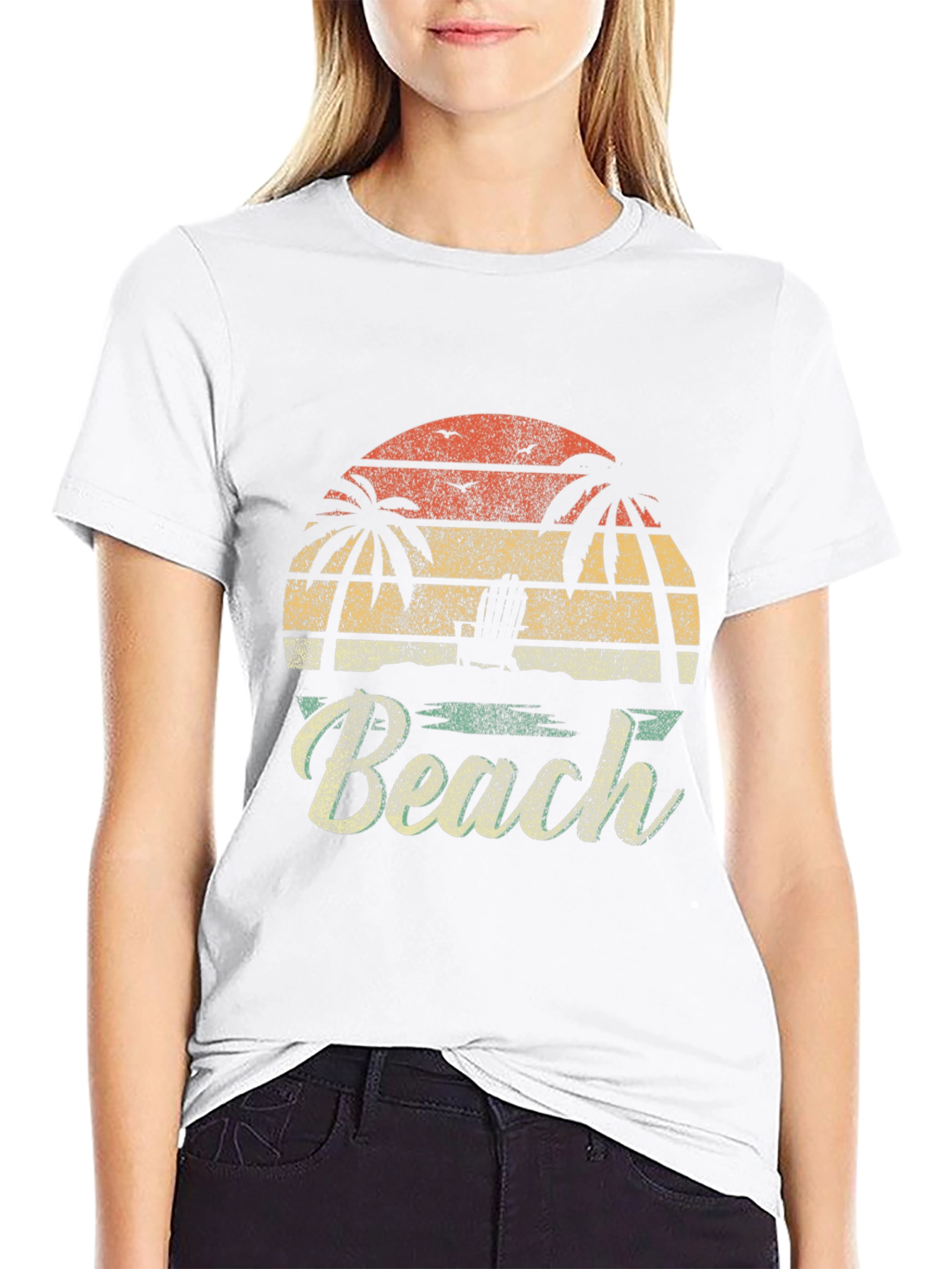 Retro Beach T-Shirt - Palm Tree Sunset Design
