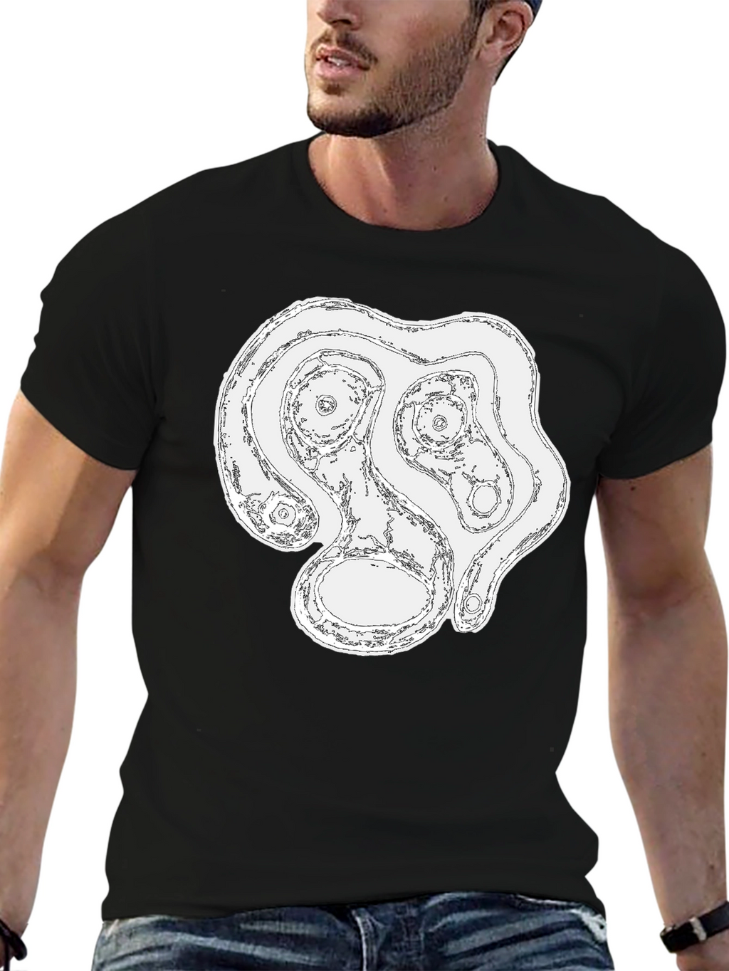 Abstract Face Graphic Tee - Black