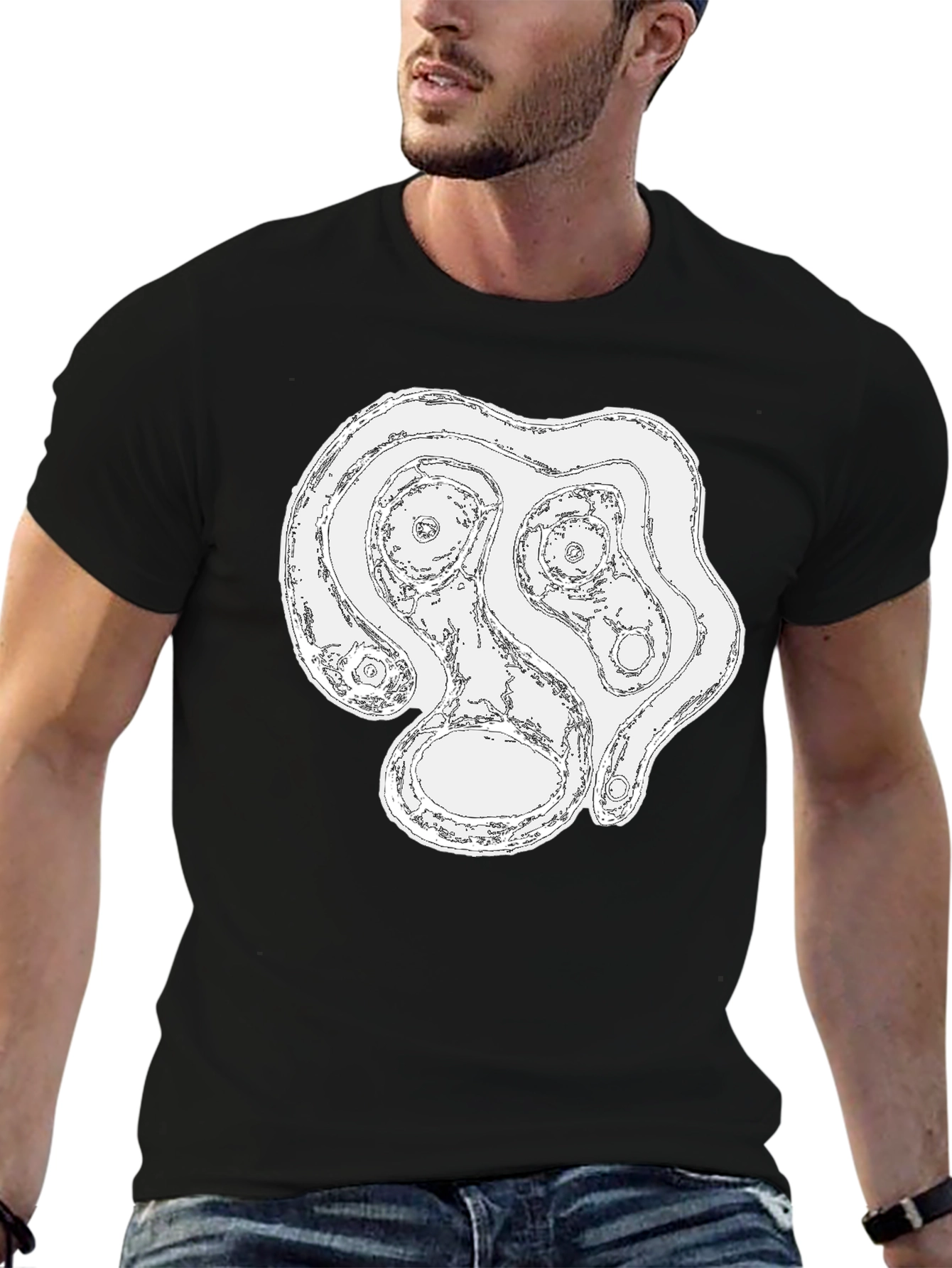 Abstract Face Graphic Tee - Black