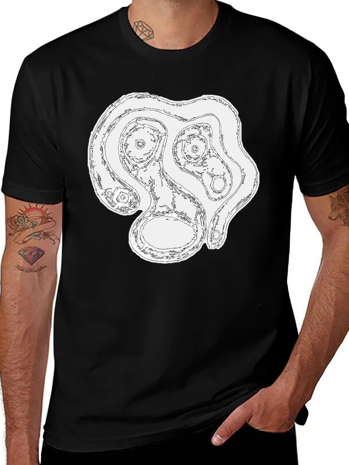 Abstract Face Graphic Tee - Black