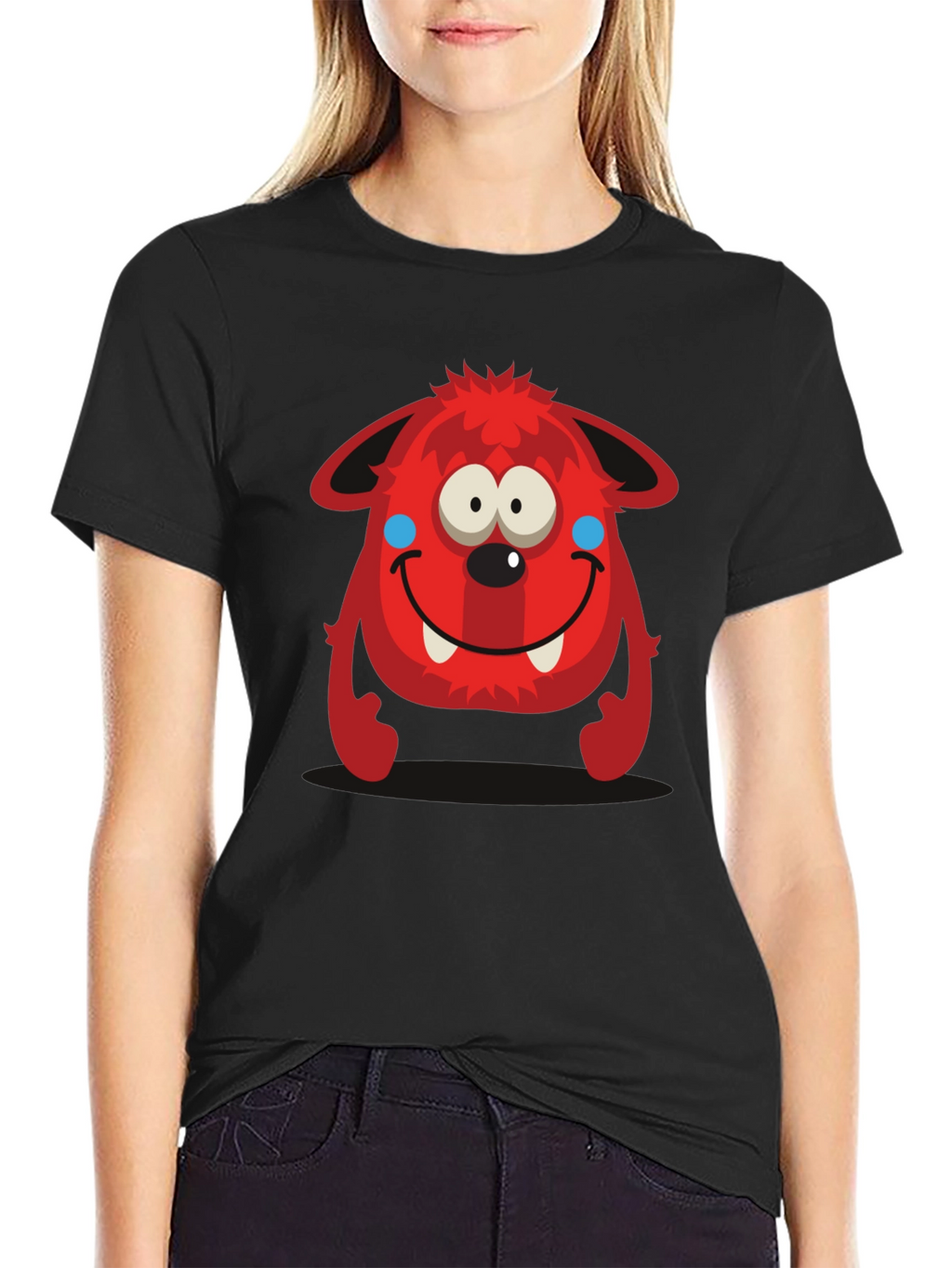 Fun Red Monster Graphic Tee - Black Cotton Shirt