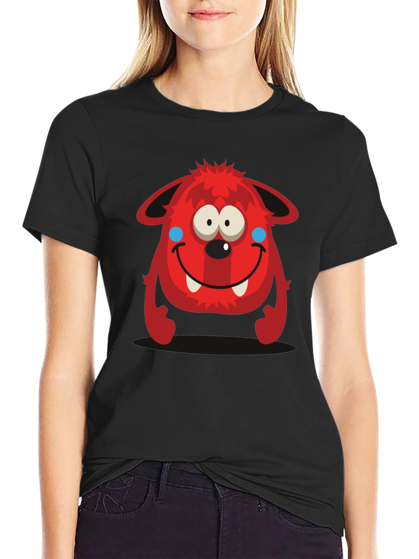 Fun Red Monster Graphic Tee - Black Cotton Shirt