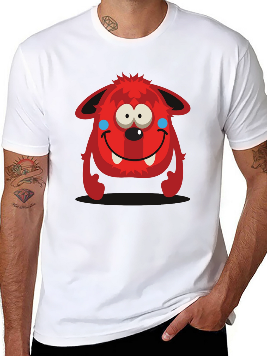 Fun Red Monster Graphic Tee - Black Cotton Shirt