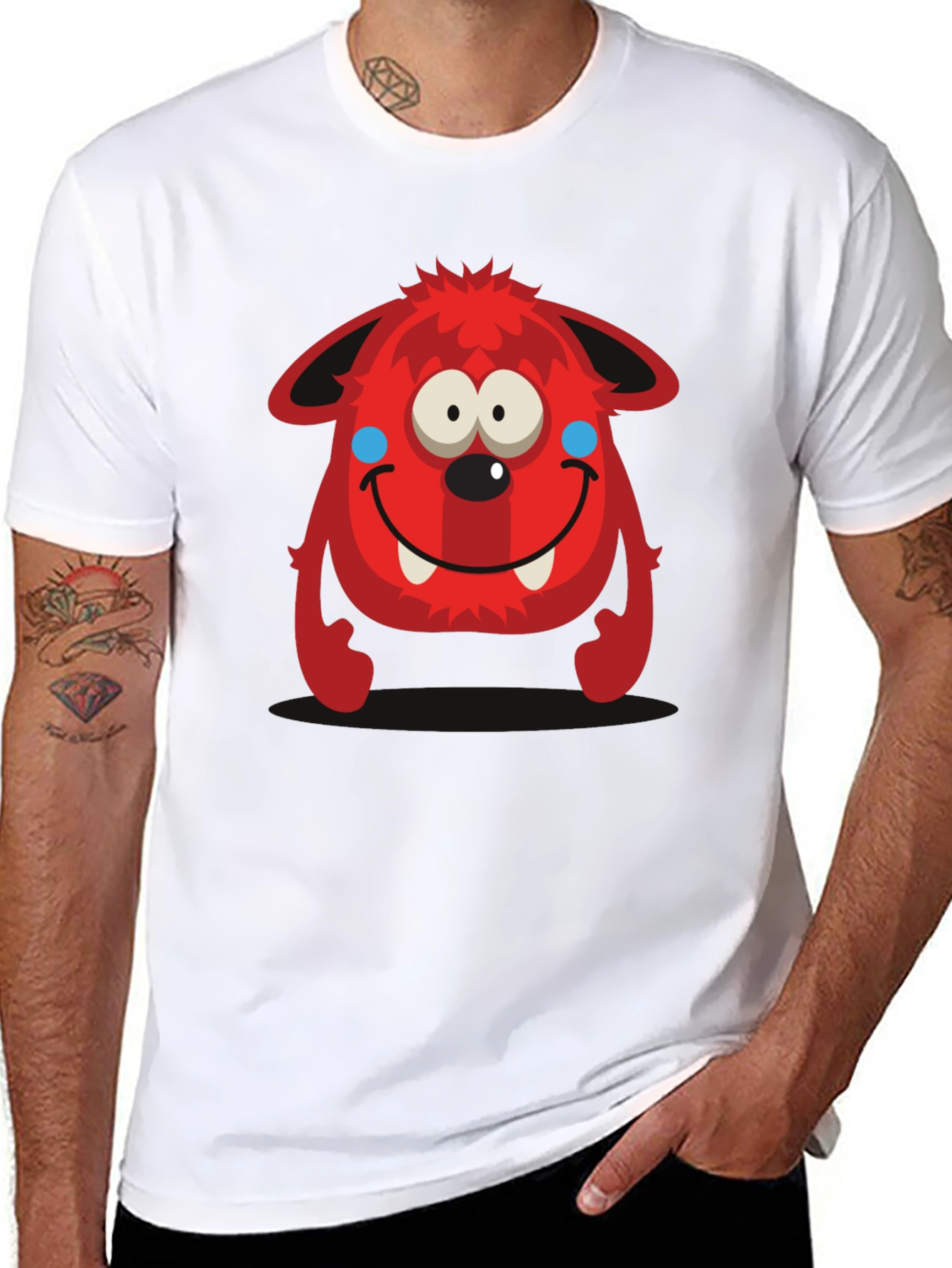 Fun Red Monster Graphic Tee - Black Cotton Shirt