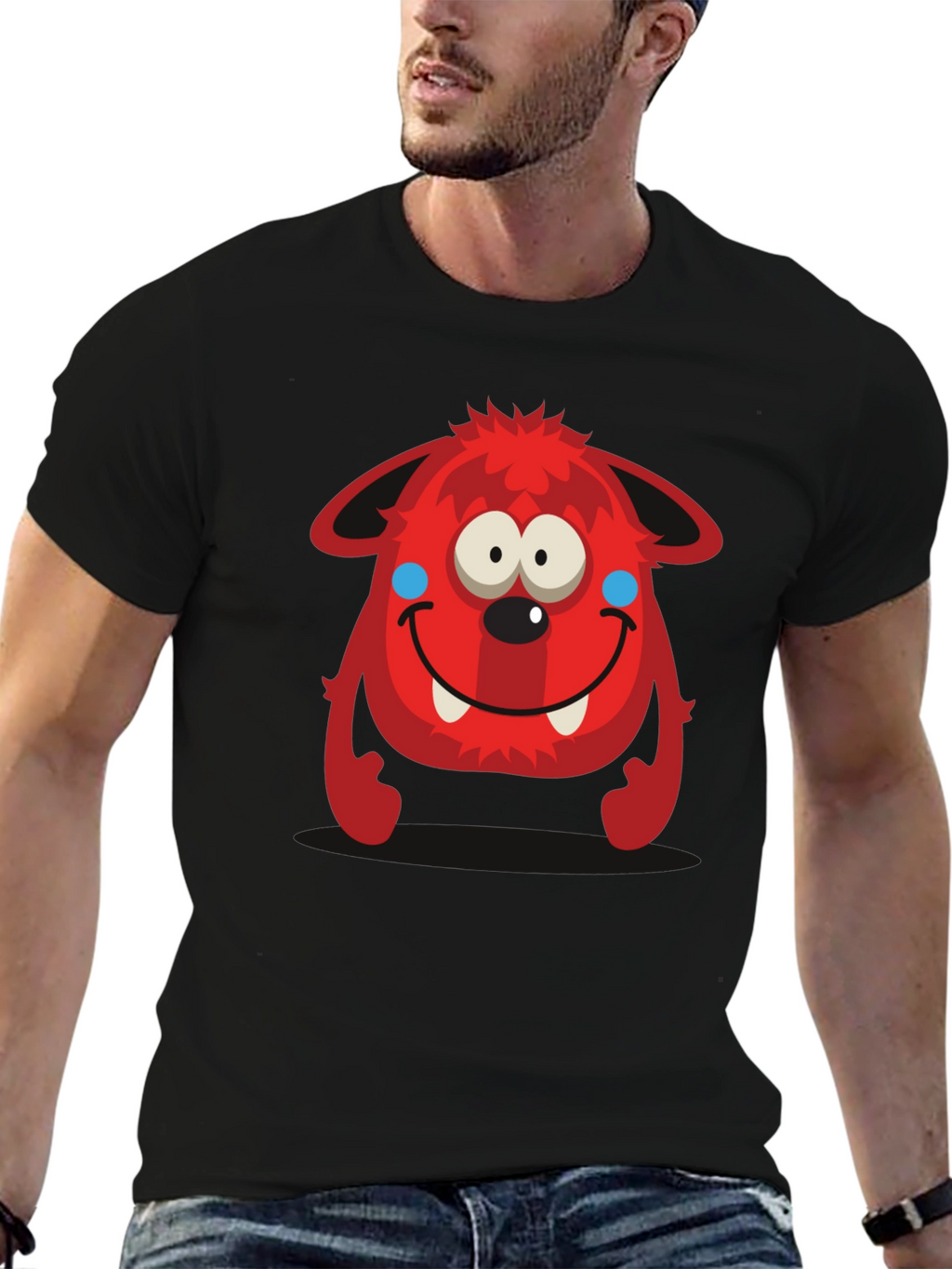 Fun Red Monster Graphic Tee - Black Cotton Shirt