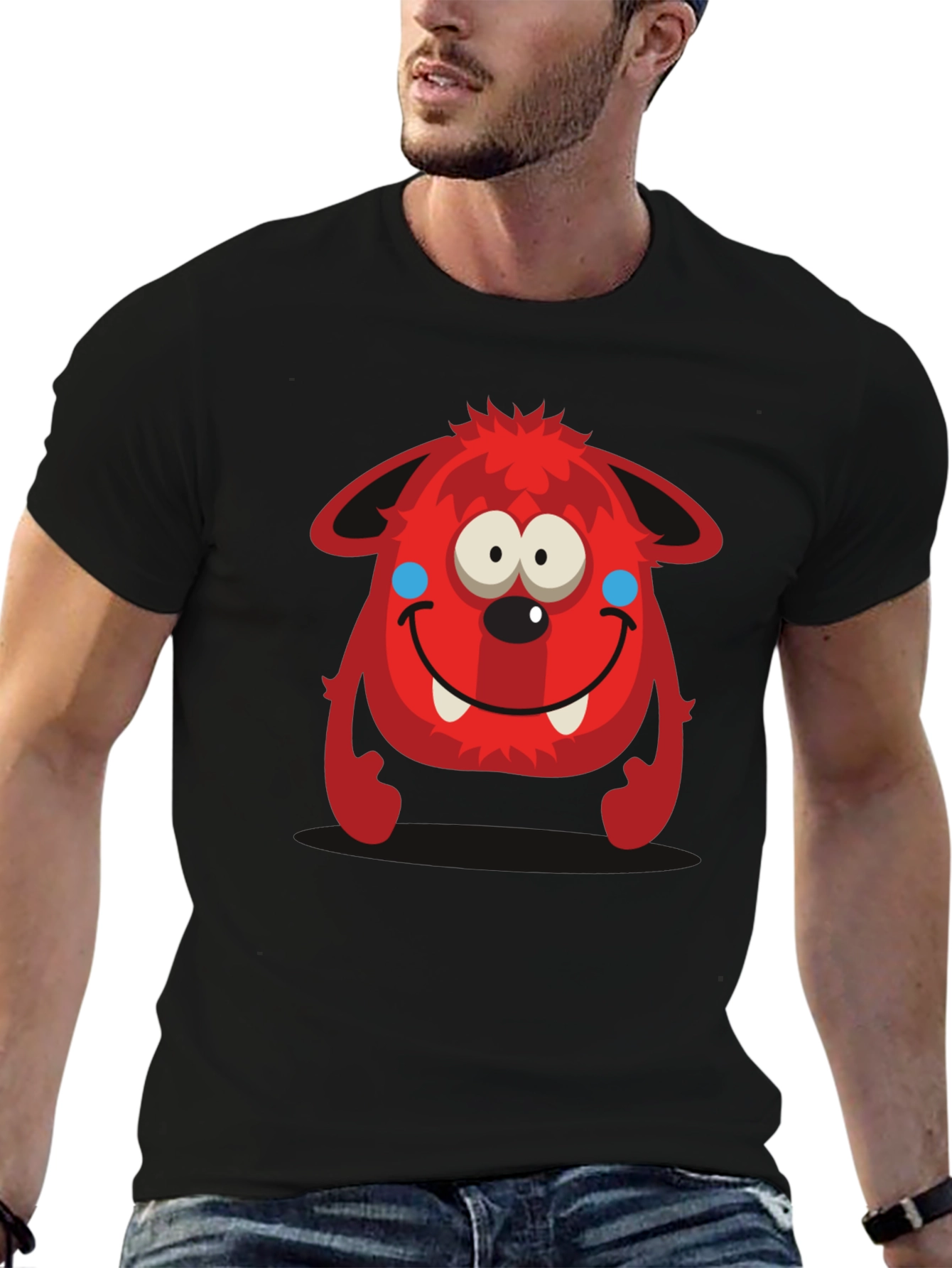 Fun Red Monster Graphic Tee - Black Cotton Shirt