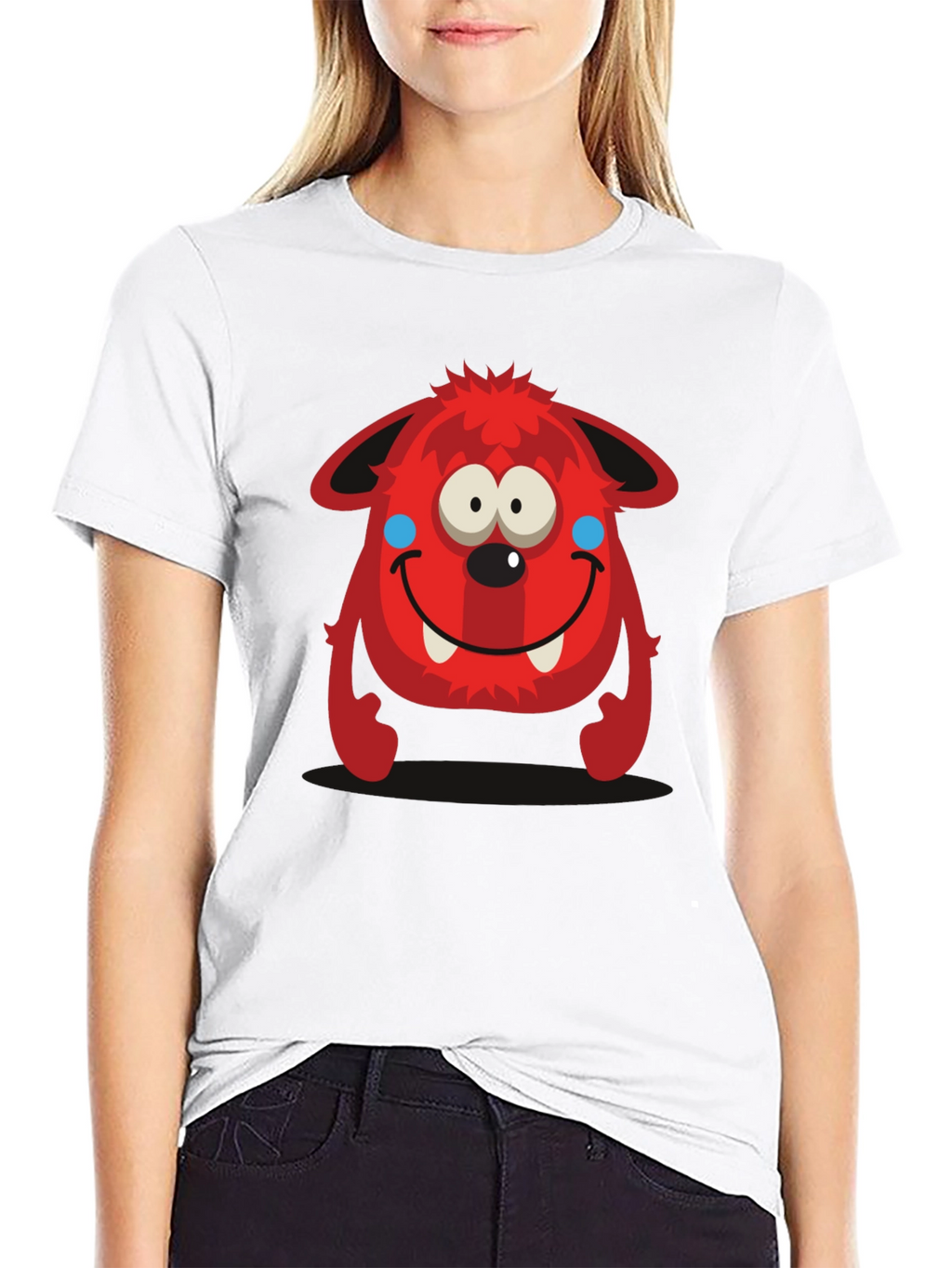 Fun Red Monster Graphic Tee - Black Cotton Shirt