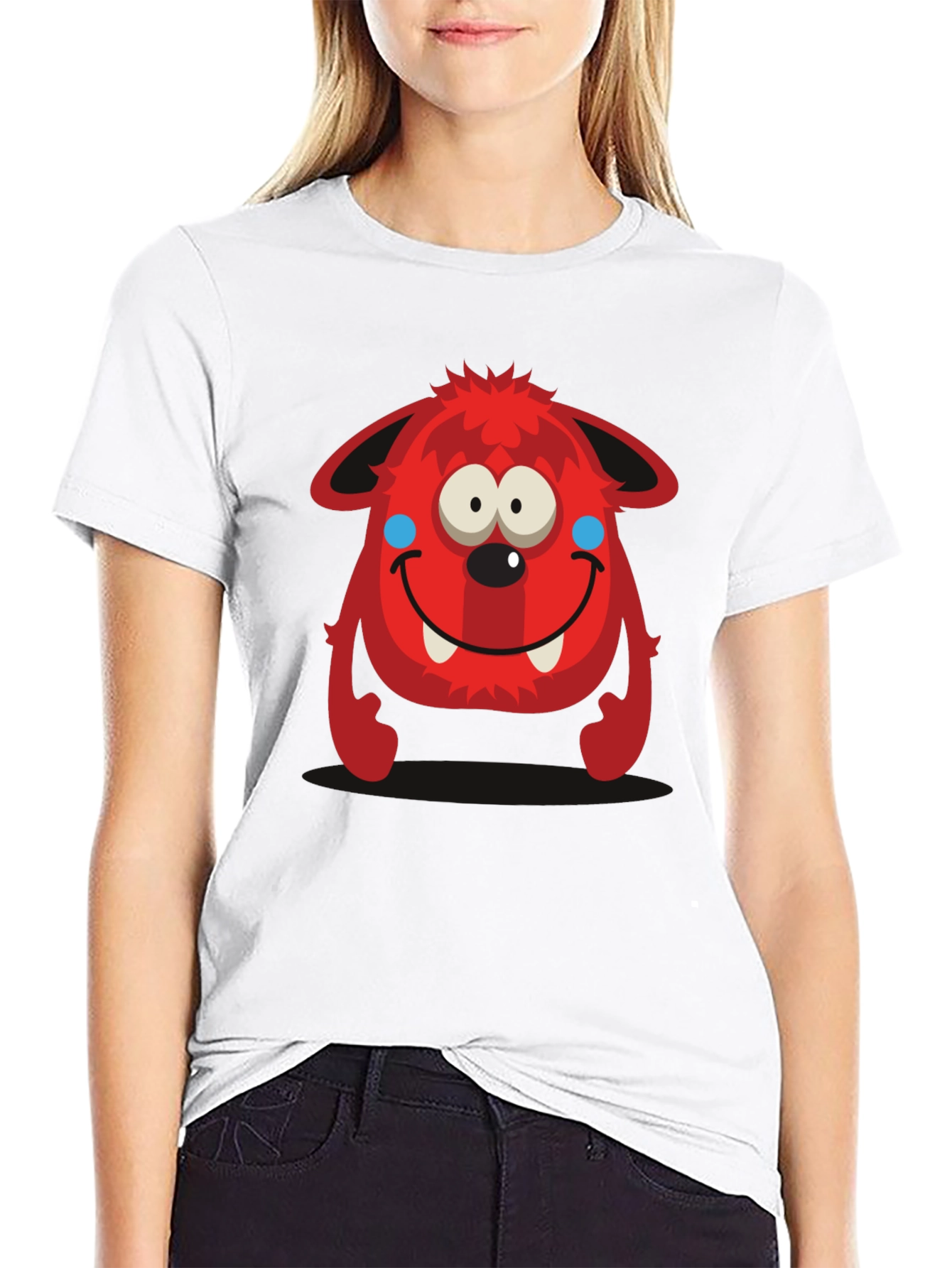 Fun Red Monster Graphic Tee - Black Cotton Shirt