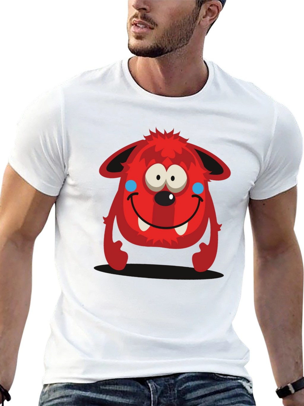 Fun Red Monster Graphic Tee - Black Cotton Shirt
