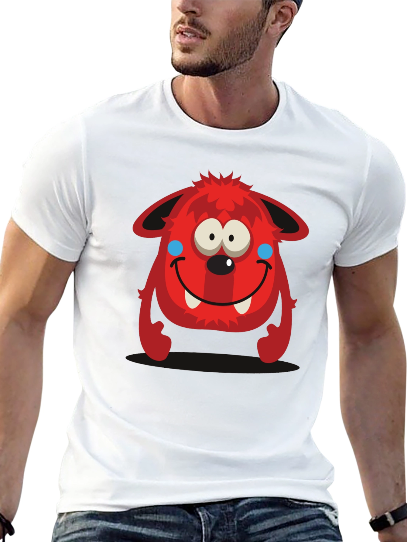 Fun Red Monster Graphic Tee - Black Cotton Shirt