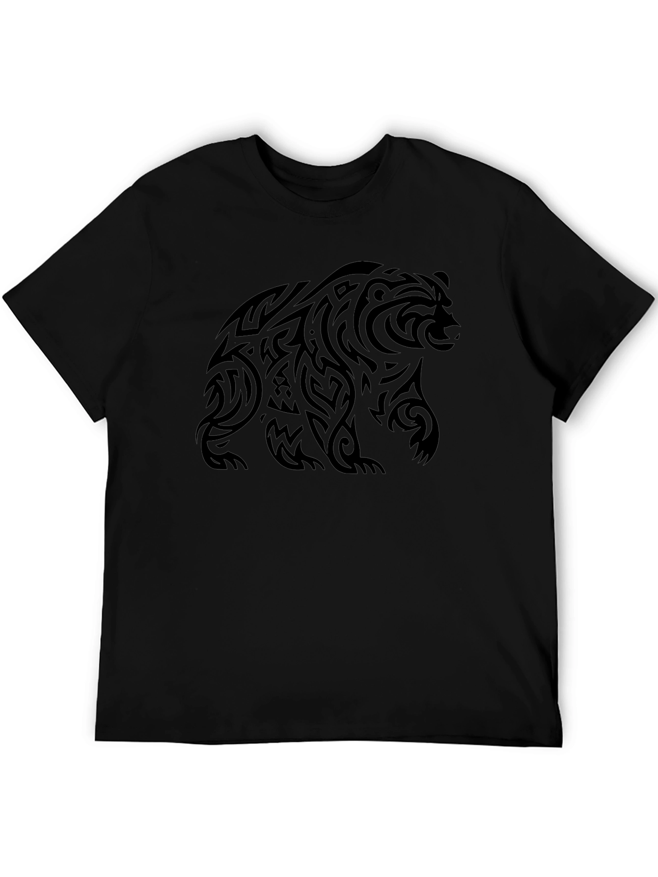 Tribal Bear Graphic Tee - Black Cotton Casual Shirt