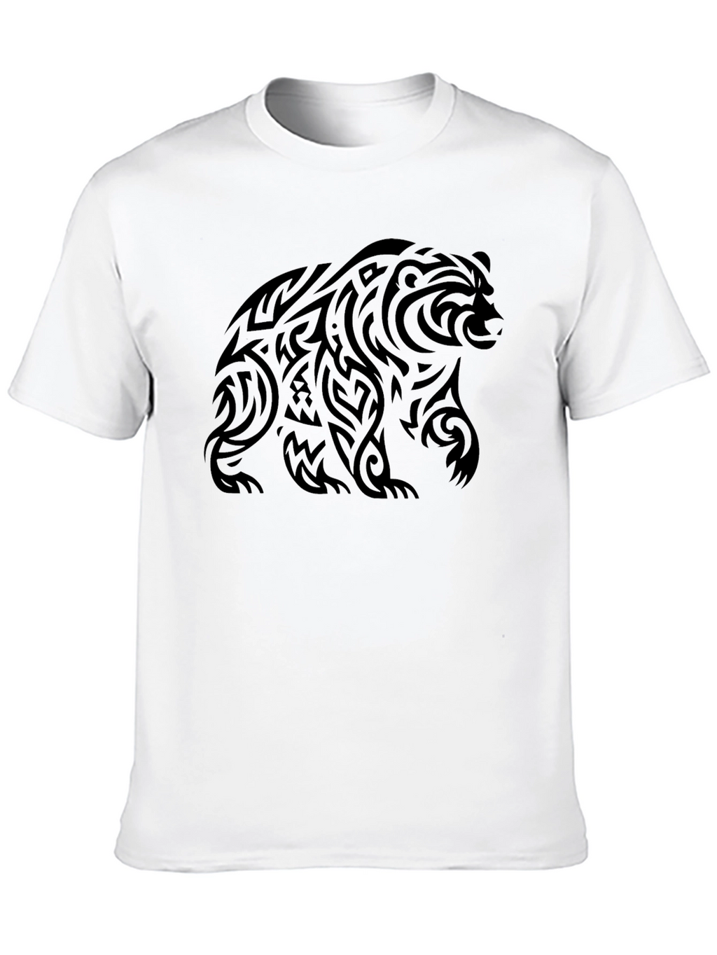 Tribal Bear Graphic Tee - Black Cotton Casual Shirt