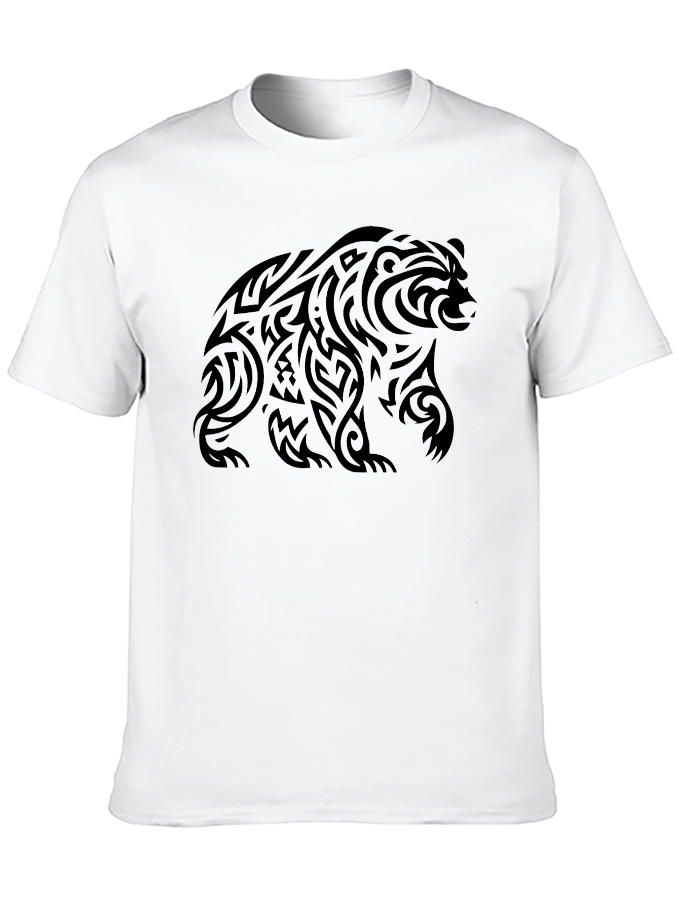 Tribal Bear Graphic Tee - Black Cotton Casual Shirt