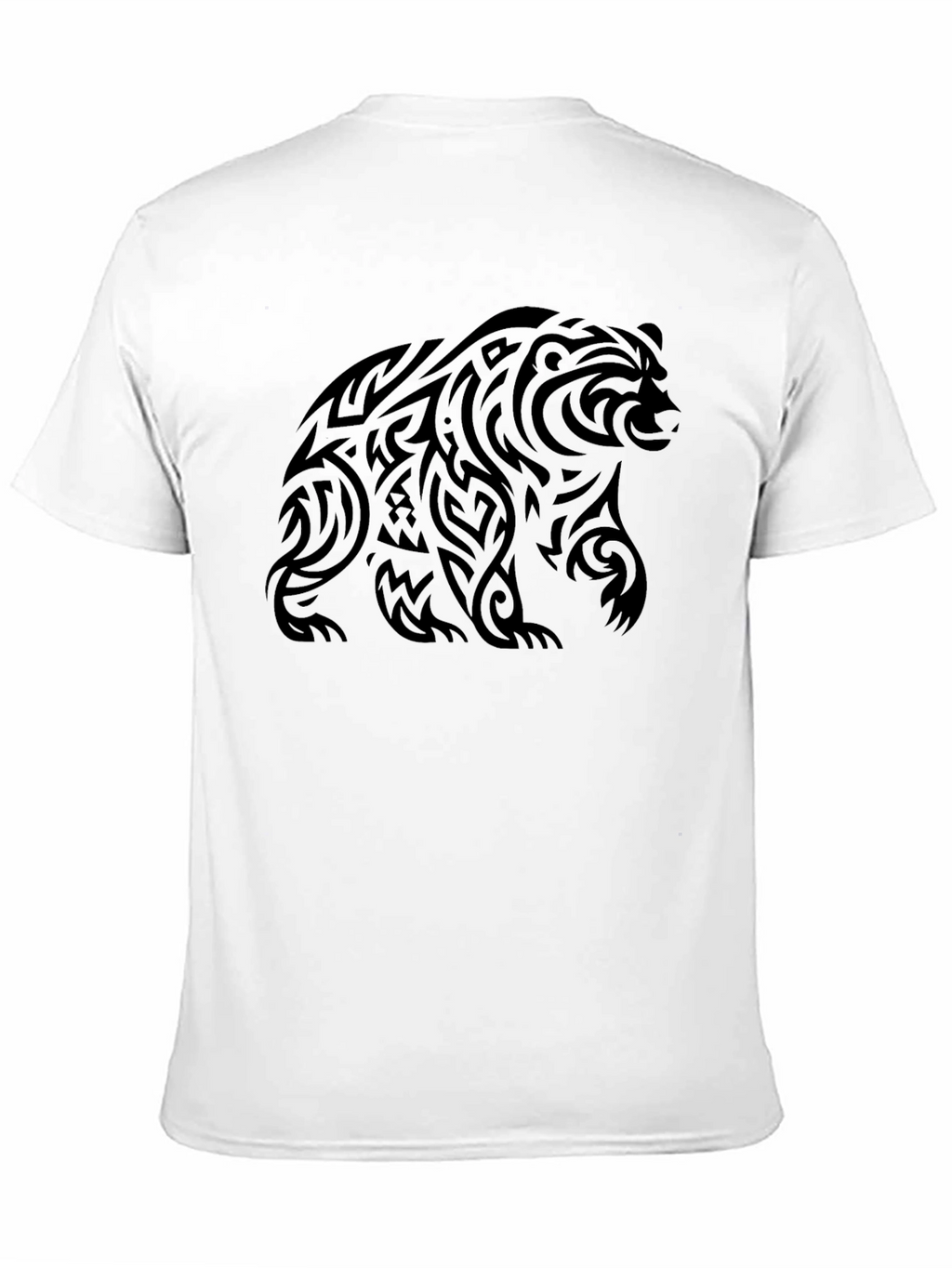 Tribal Bear Graphic Tee - Black Cotton Casual Shirt