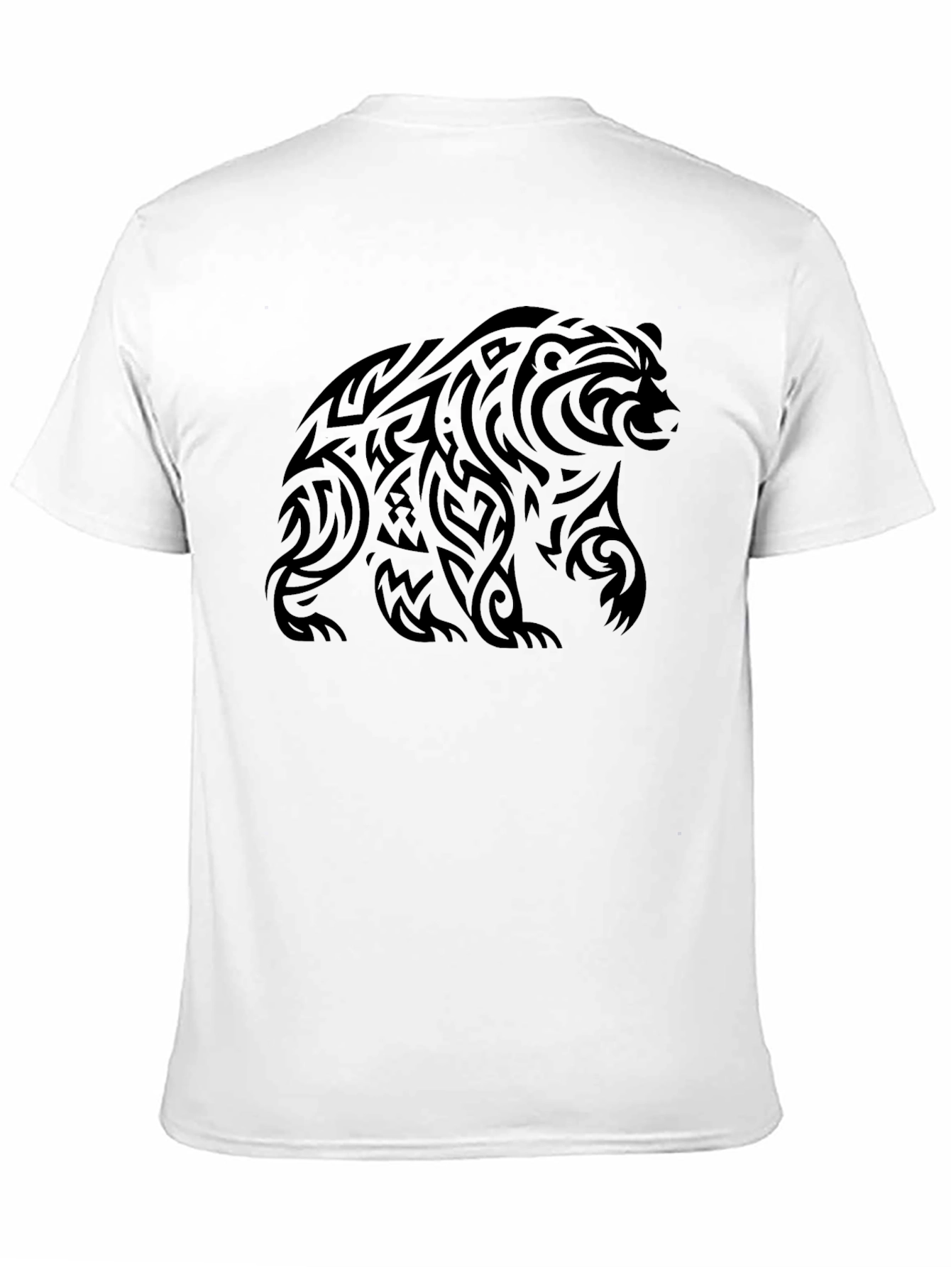 Tribal Bear Graphic Tee - Black Cotton Casual Shirt
