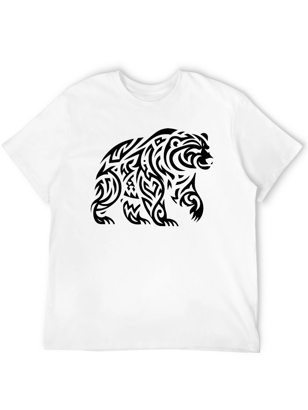 Tribal Bear Graphic Tee - Black Cotton Casual Shirt